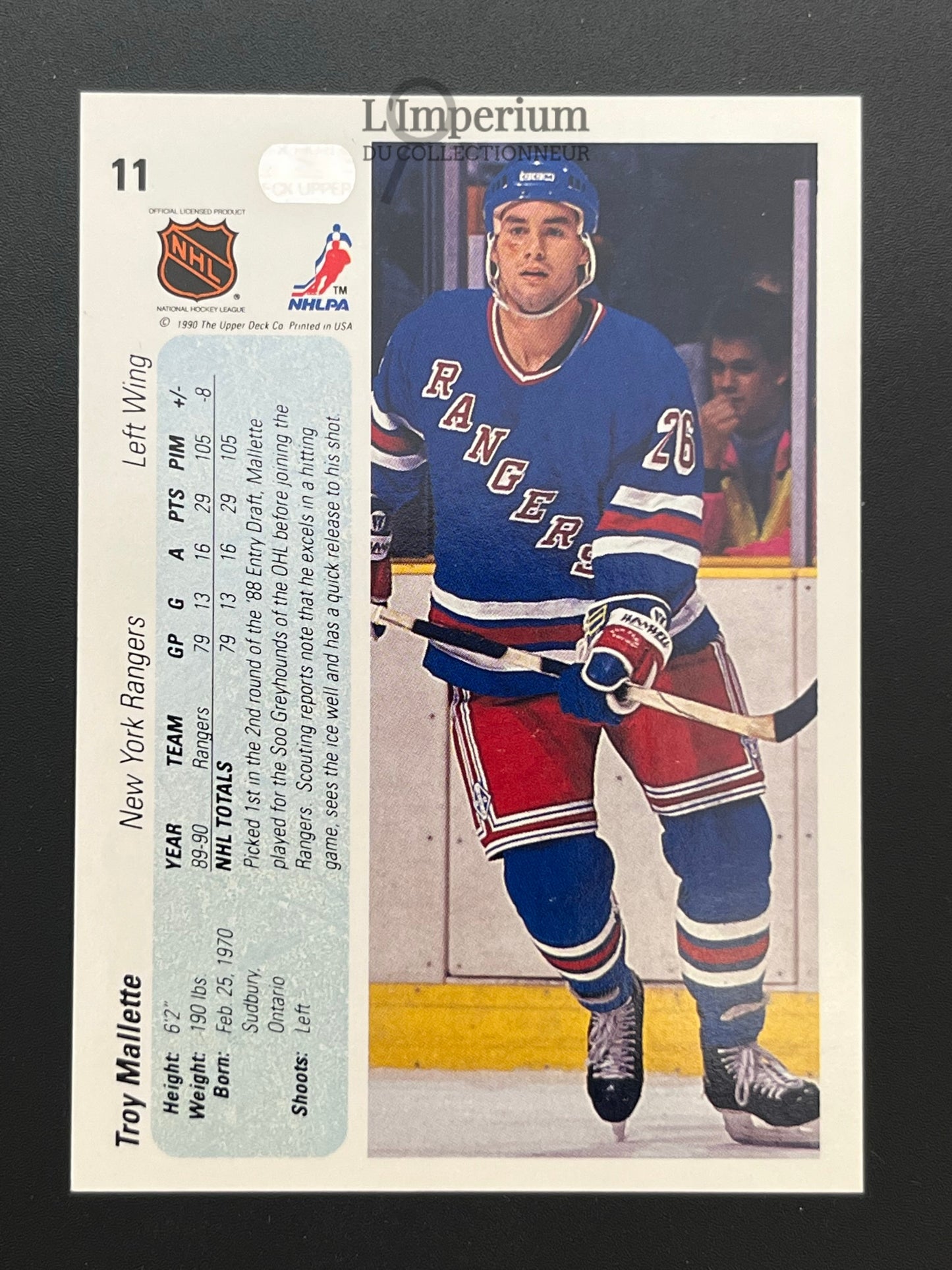 11. Troy Mallette RC Upper Deck 1990-91 Hockey Card