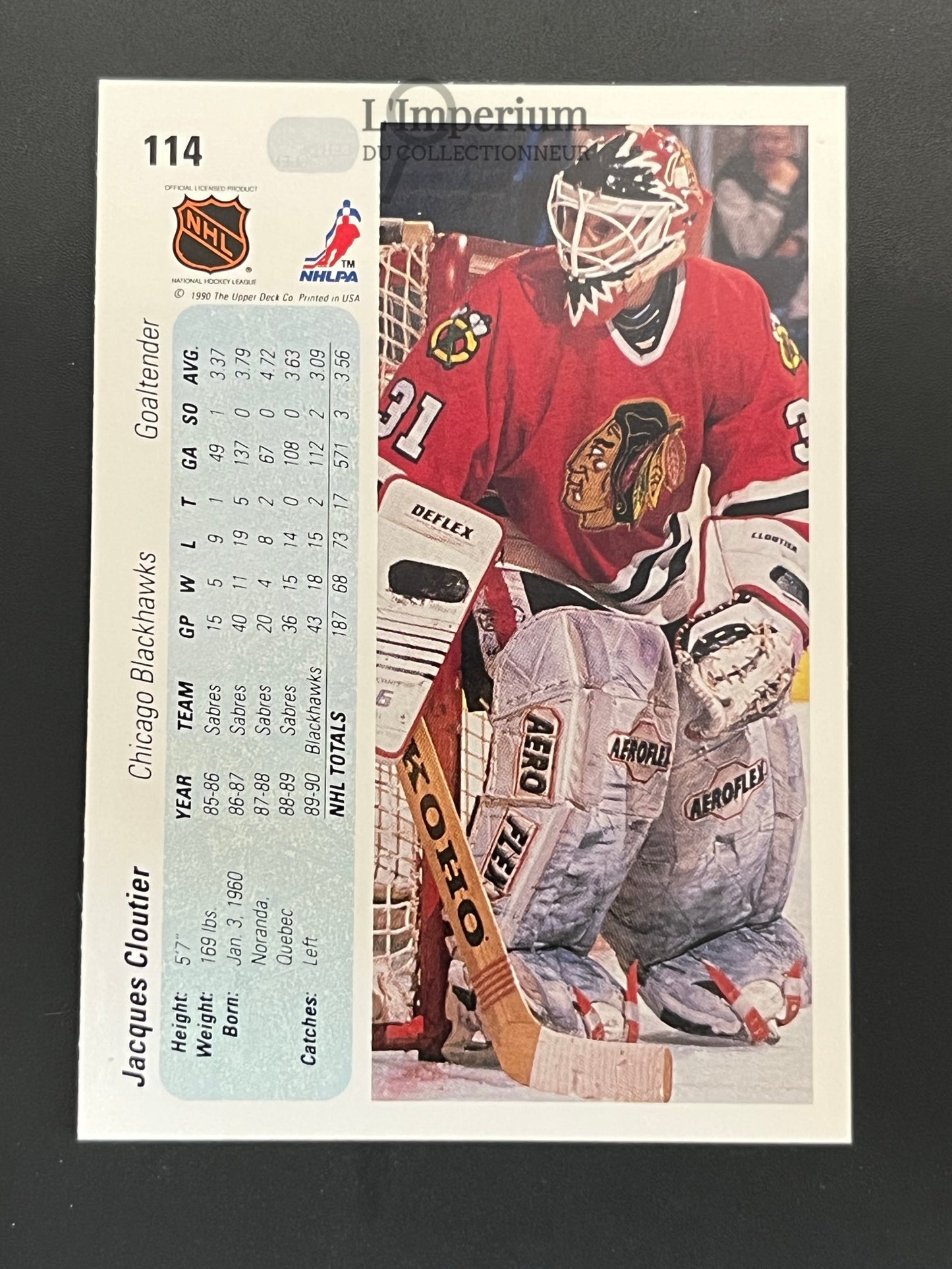114. Jacques Cloutier RC Upper Deck 1990-91 Hockey Card