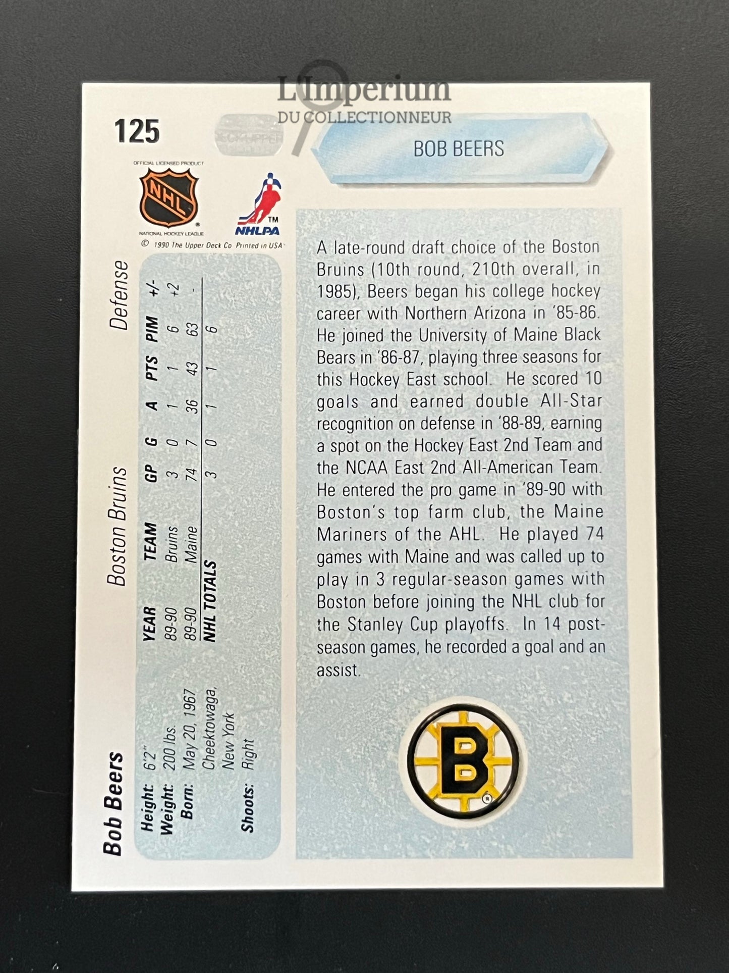 125. Bob Beers RC Upper Deck 1990-91 Hockey Card