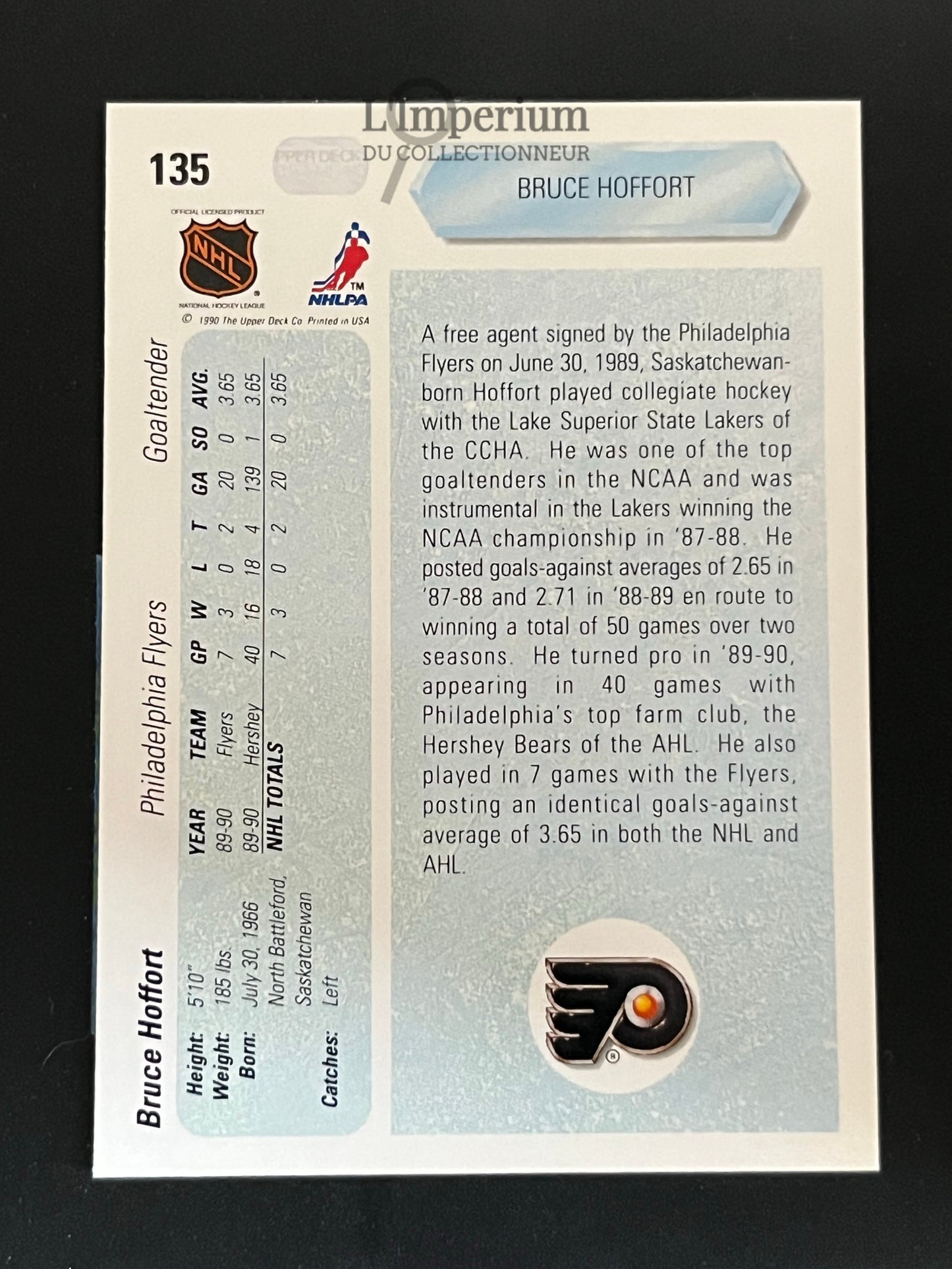 135. Bruce Hoffort RC Upper Deck 1990-91 Hockey Card
