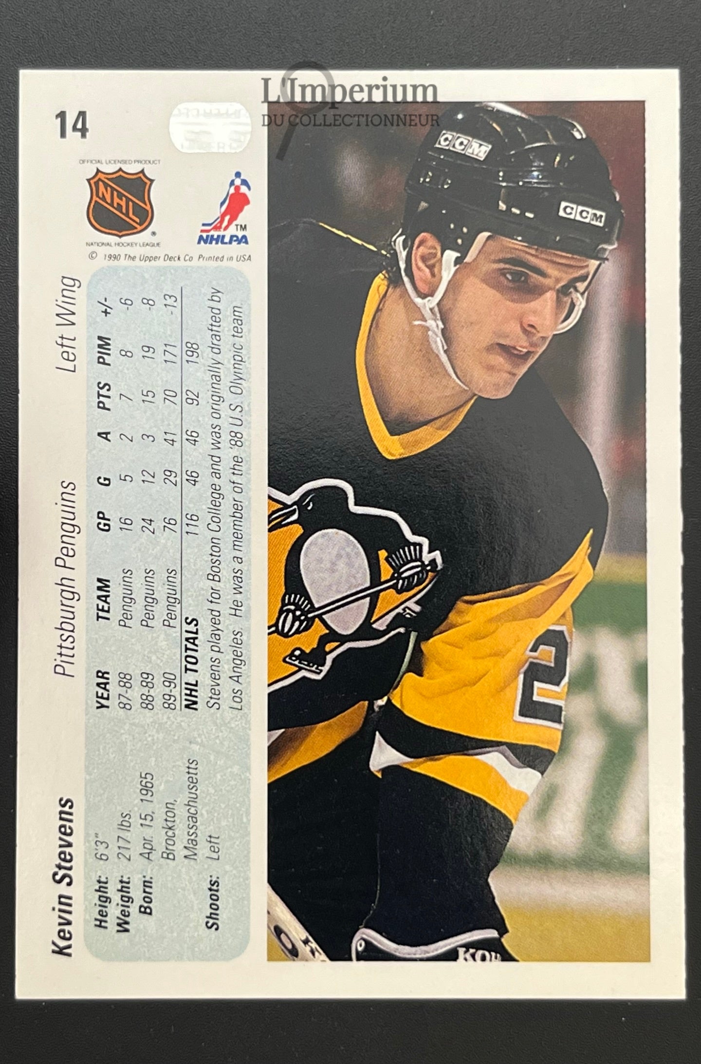 14. Kevin Stevens RC Upper Deck 1990-91 Hockey Card