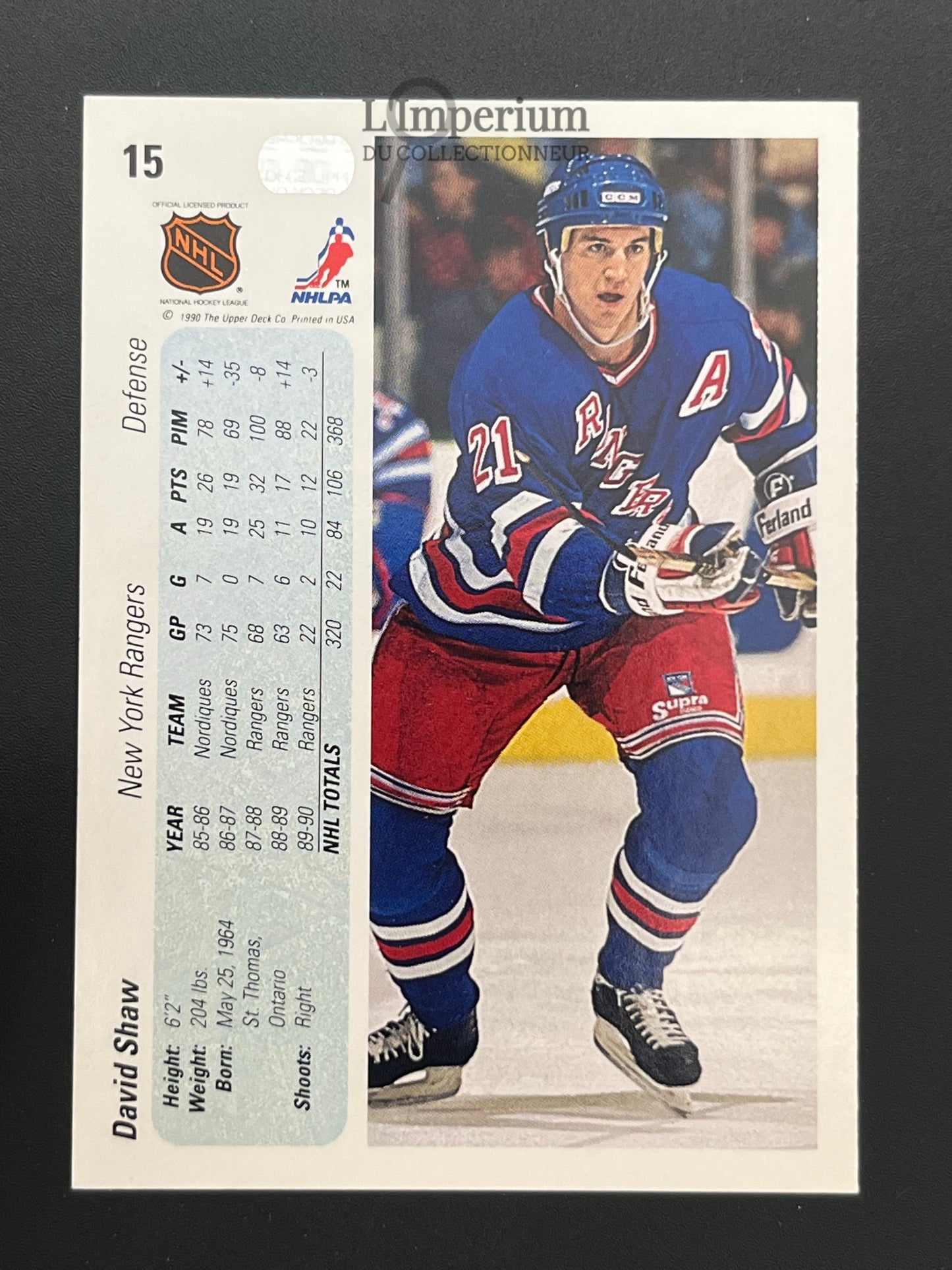 15. David Shaw Upper Deck 1990-91 Hockey Card