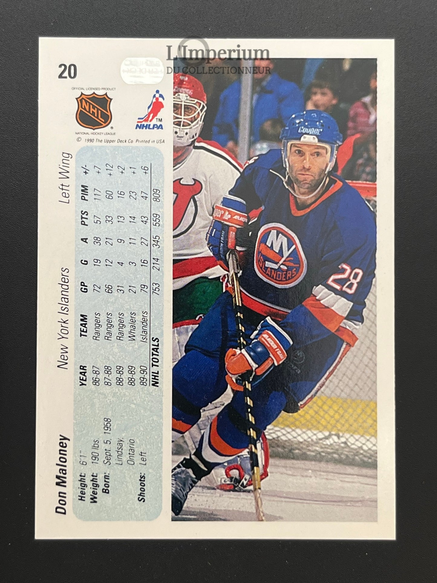 20. Don Maloney Upper Deck 1990-91 Hockey Card