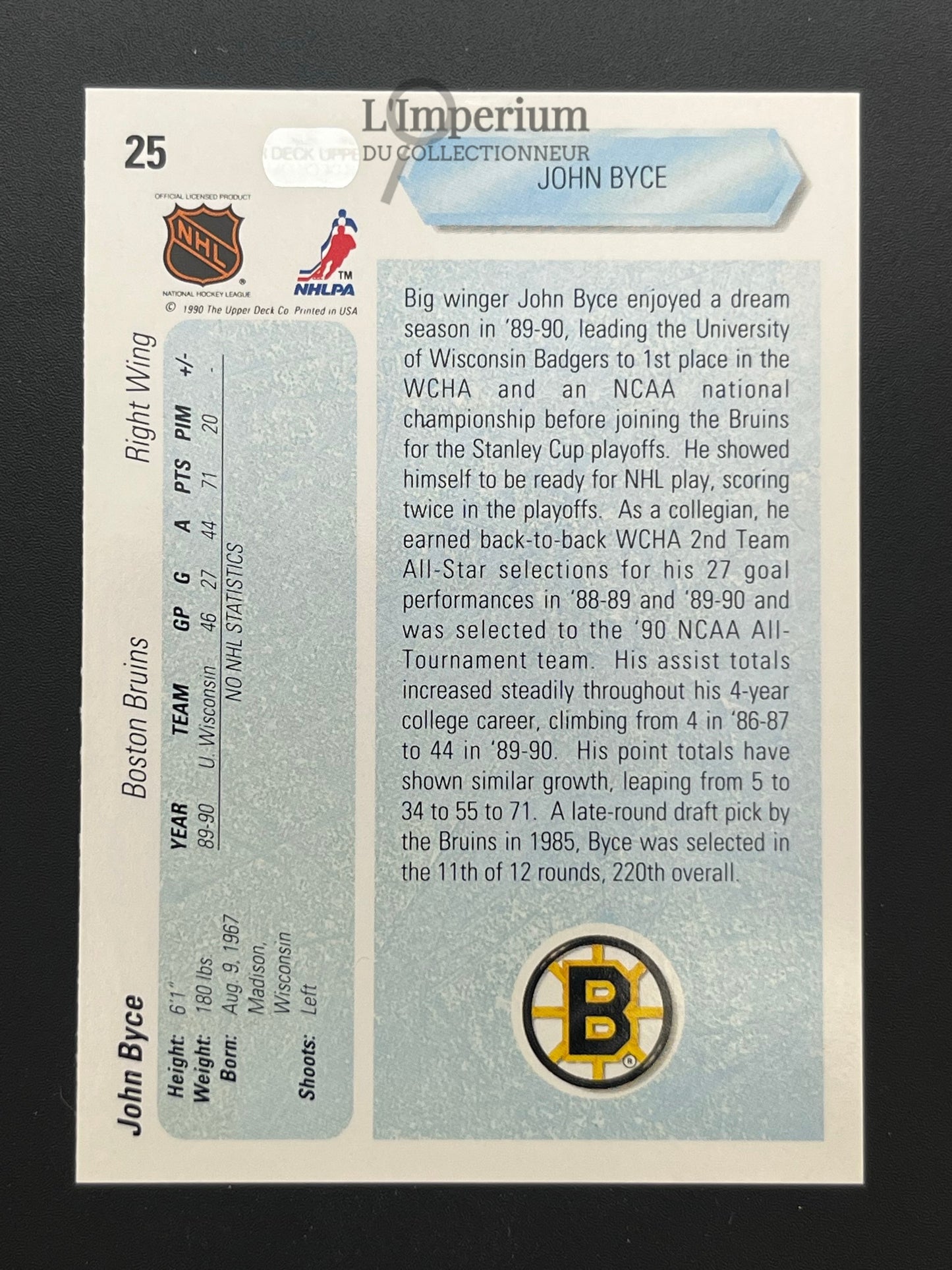 25. John Byce RC Upper Deck 1990-91 Hockey Card