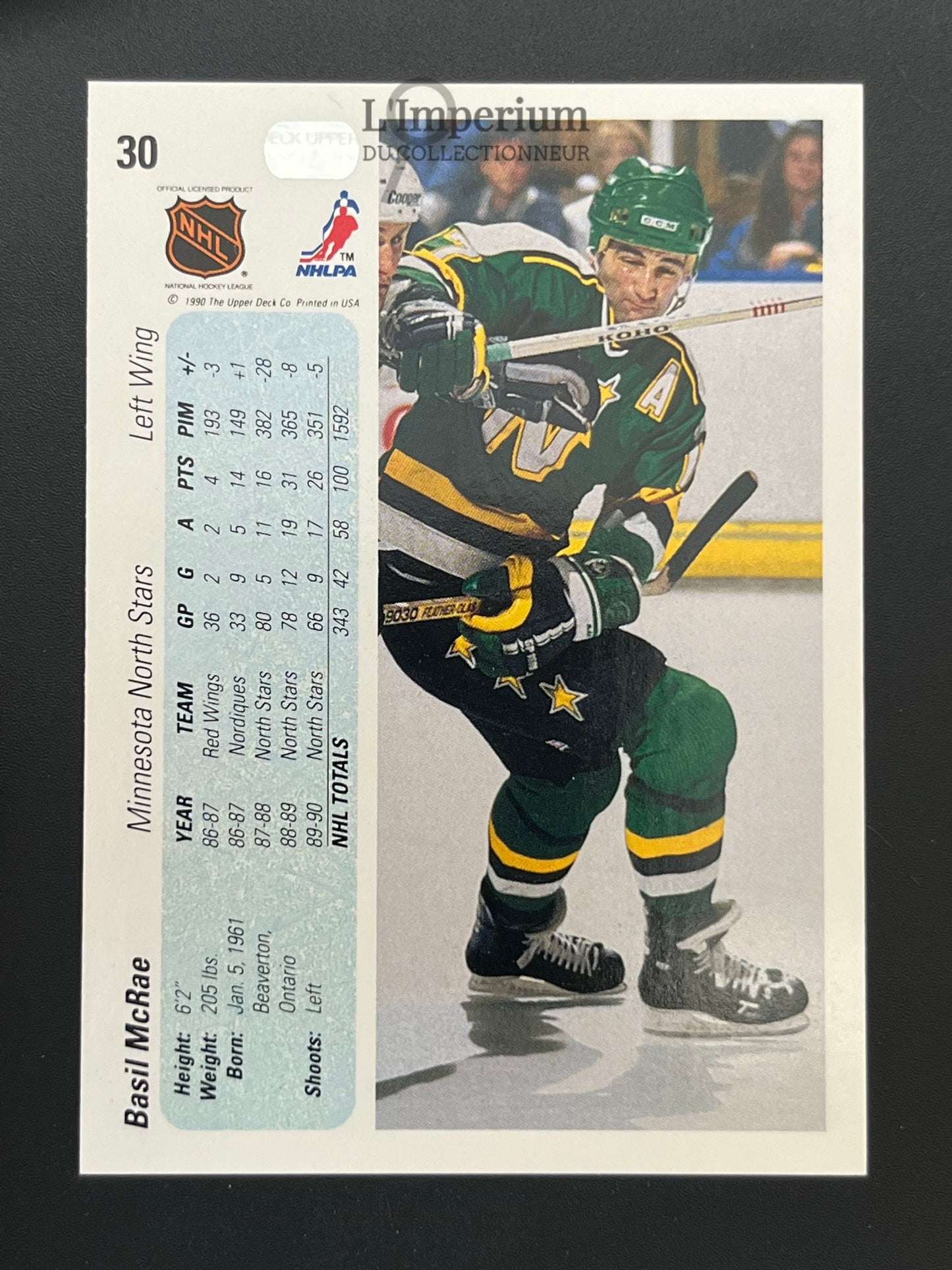 30. Basil McRrae Upper Deck 1990-91 Hockey Card