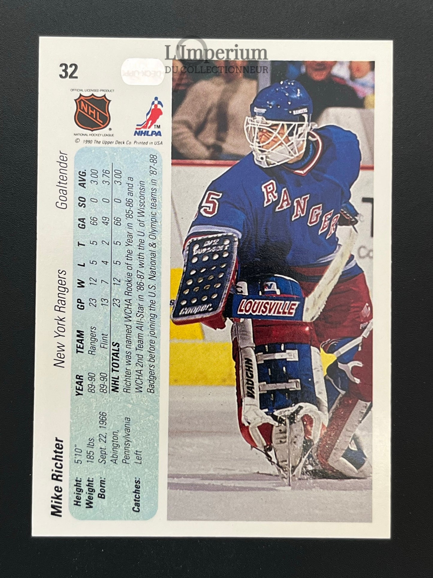 32. Mike Richter RC Upper Deck 1990-91 Hockey Card
