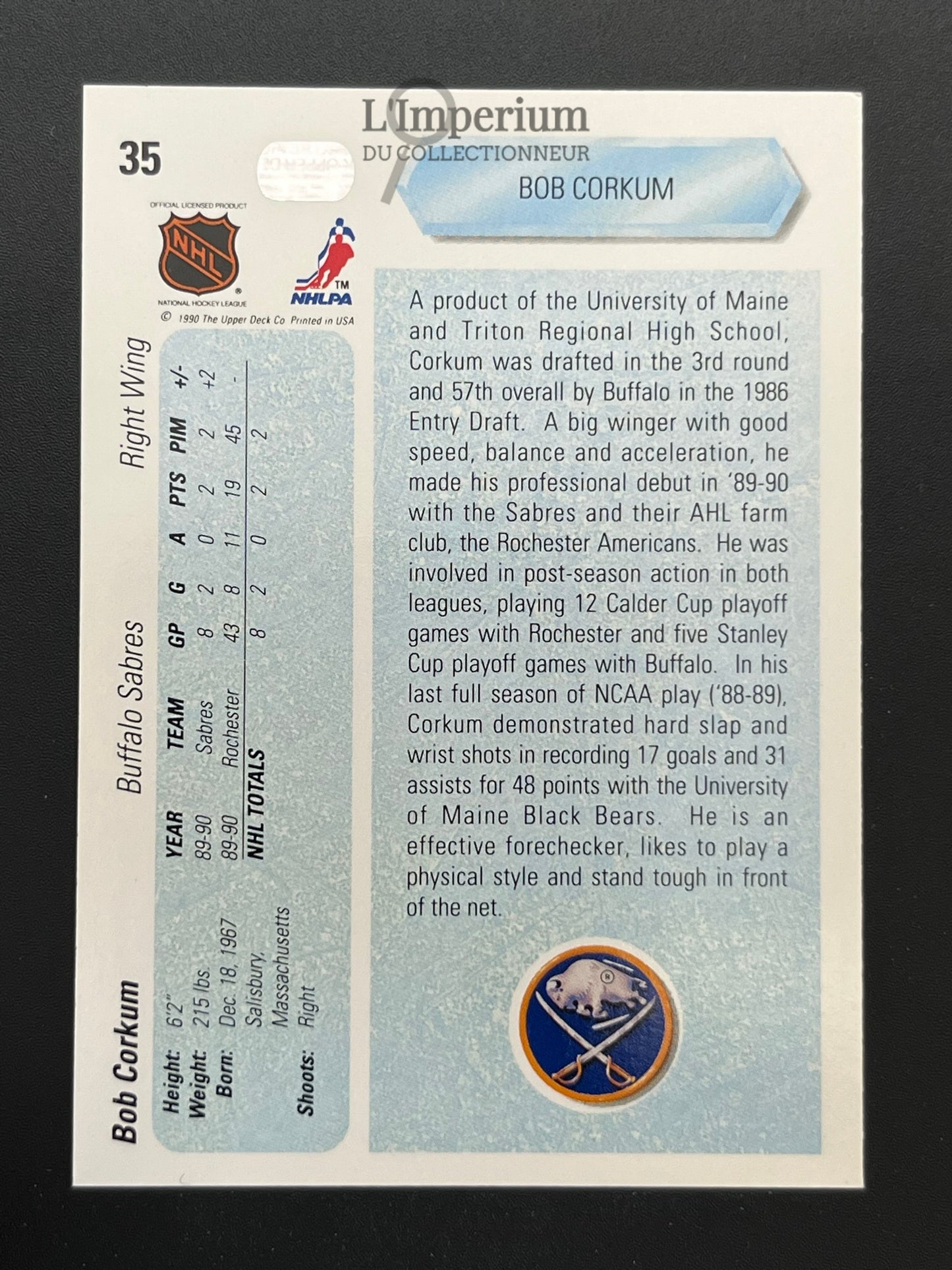 35. Bob Corkum RC Upper Deck 1990-91 Hockey Card