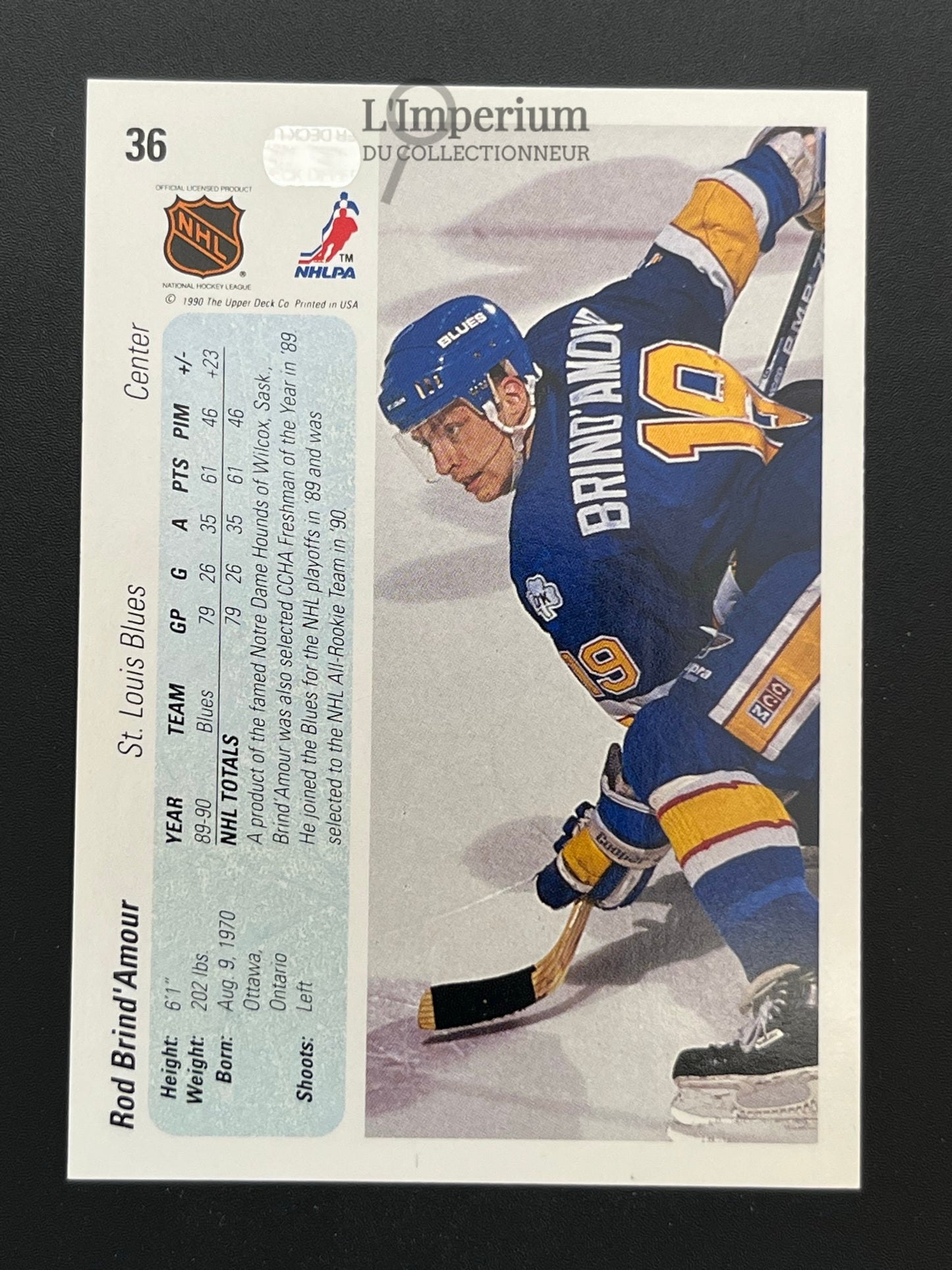 36. Rod Brind’Amour RC Upper Deck 1990-91 Hockey Card