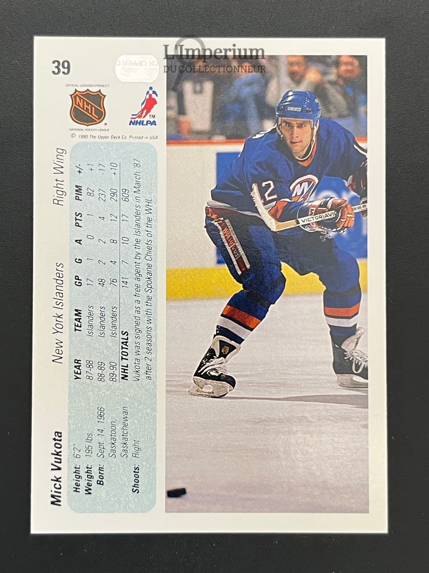 39. Mick Vukota RC Upper Deck 1990-91 Hockey Card