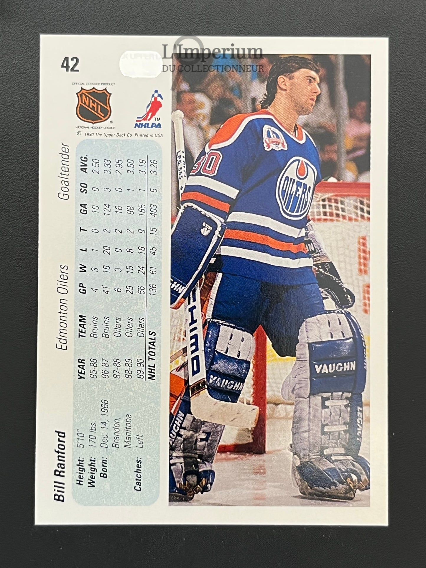 42. Bill Ranford Upper Deck 1990-91 Hockey Card