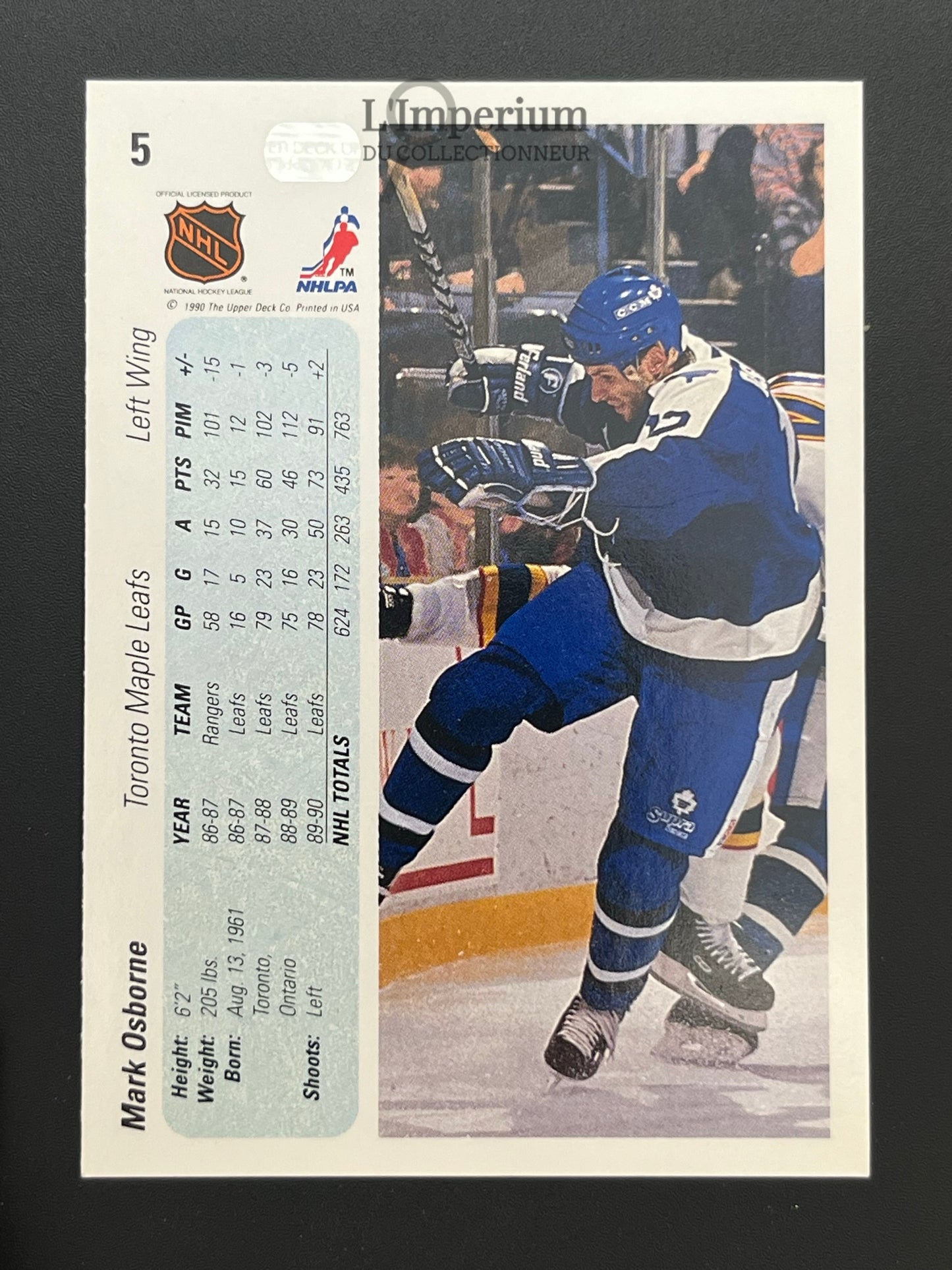 5. Mark Osborne Upper Deck 1990-91 Hockey Card