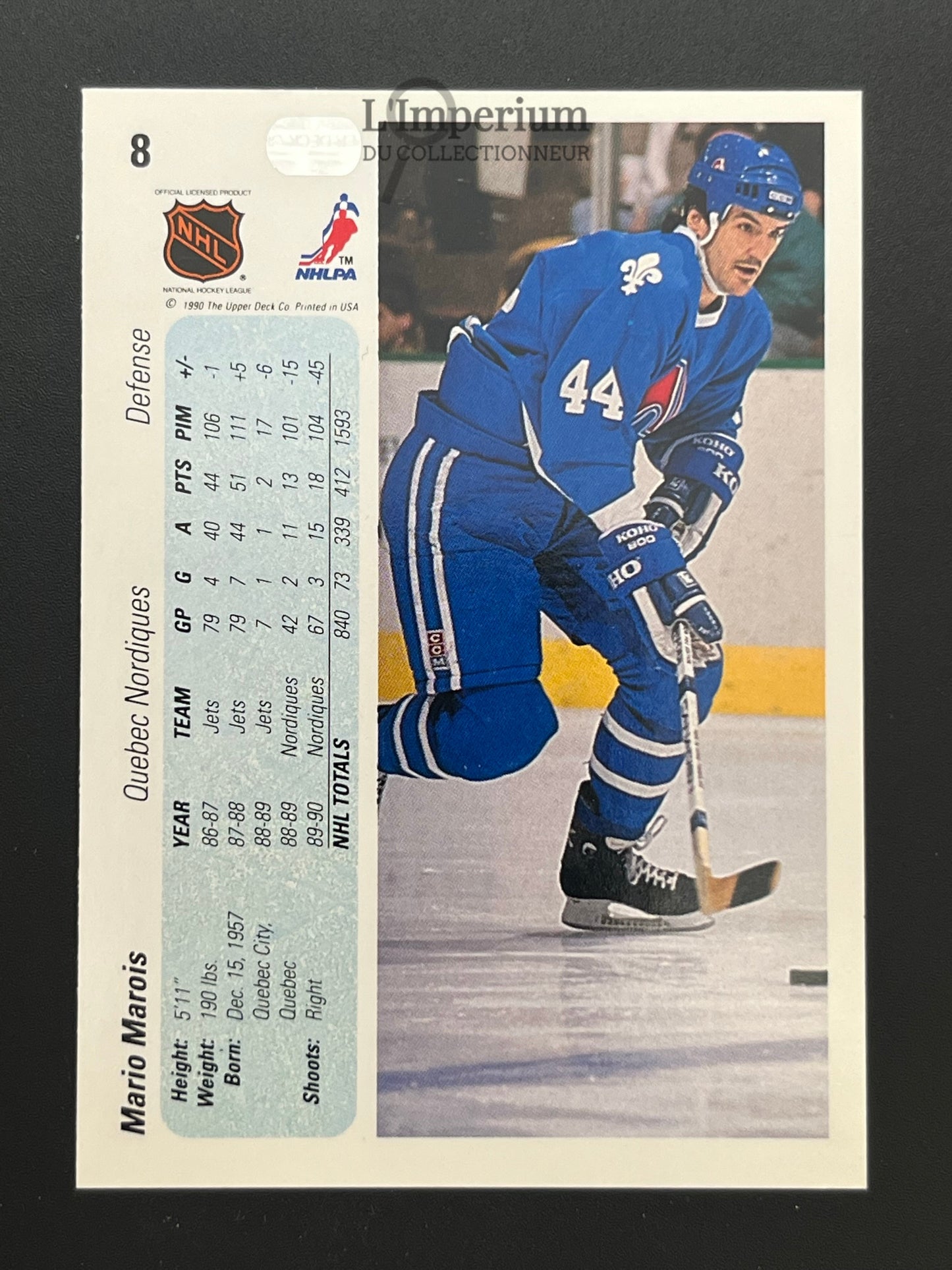 8. Mario Marois Upper Deck 1990-91 Hockey Card