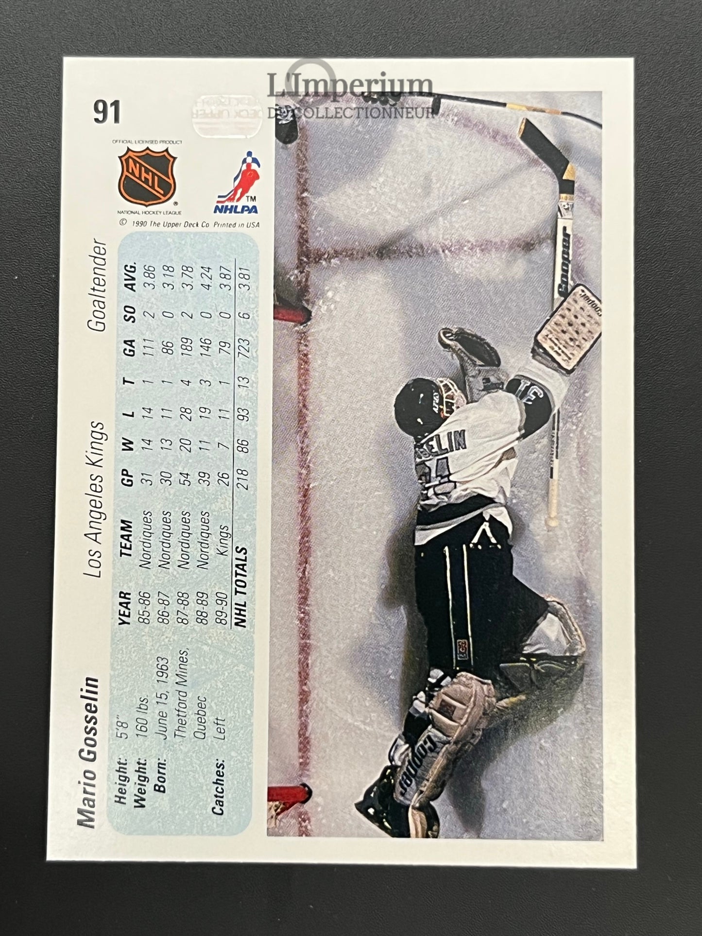 91. Mario Gosselin Upper Deck 1990-91 Hockey Card