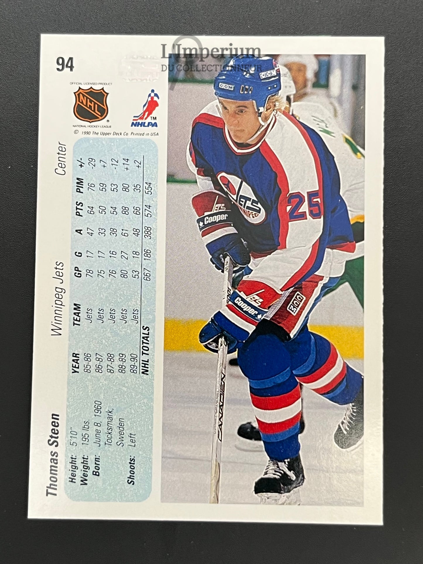 94. Thomas Steen Upper Deck 1990-91 Hockey Card