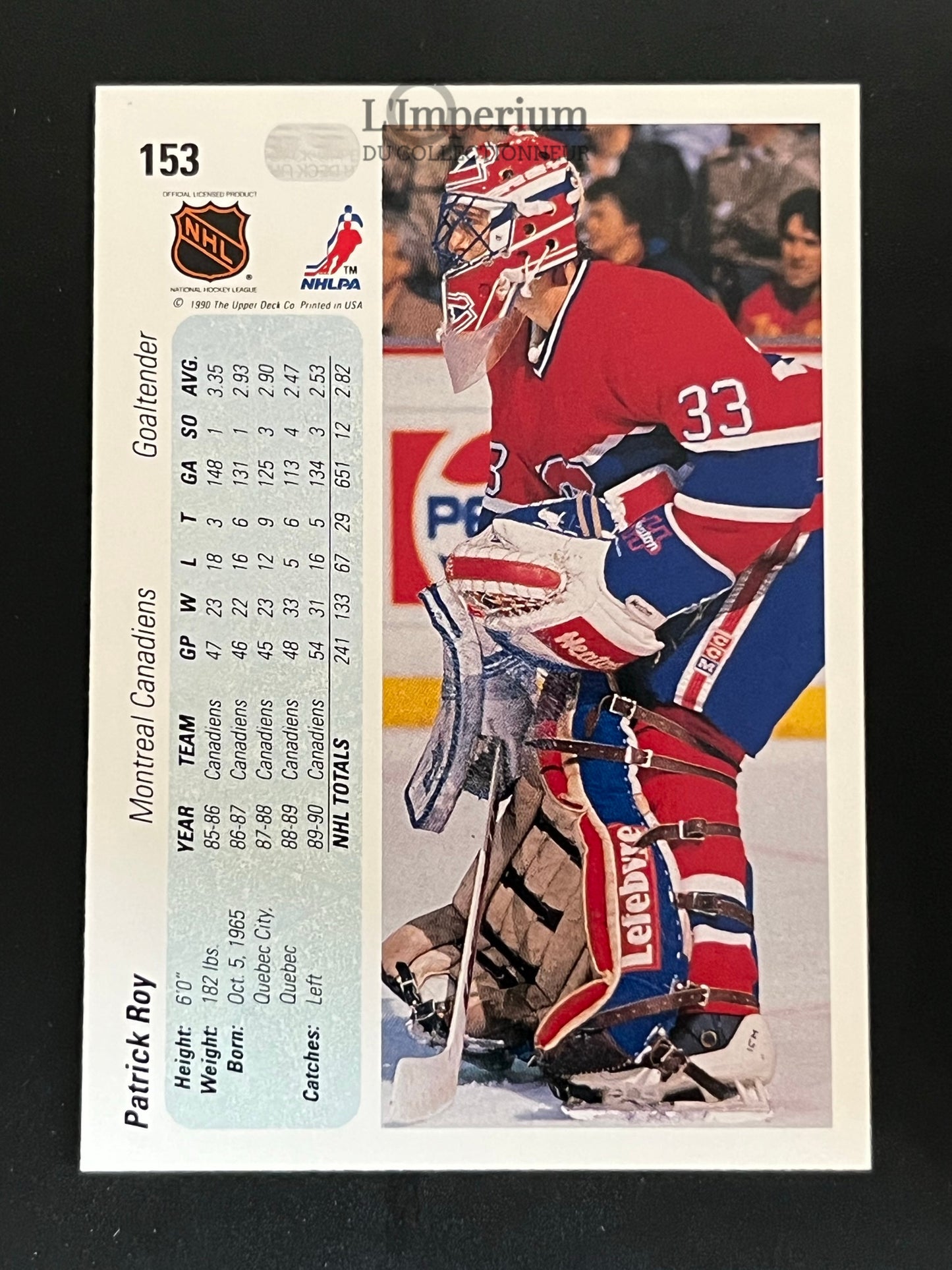 153. Patrick Roy Upper Deck 1990-91 Hockey Card