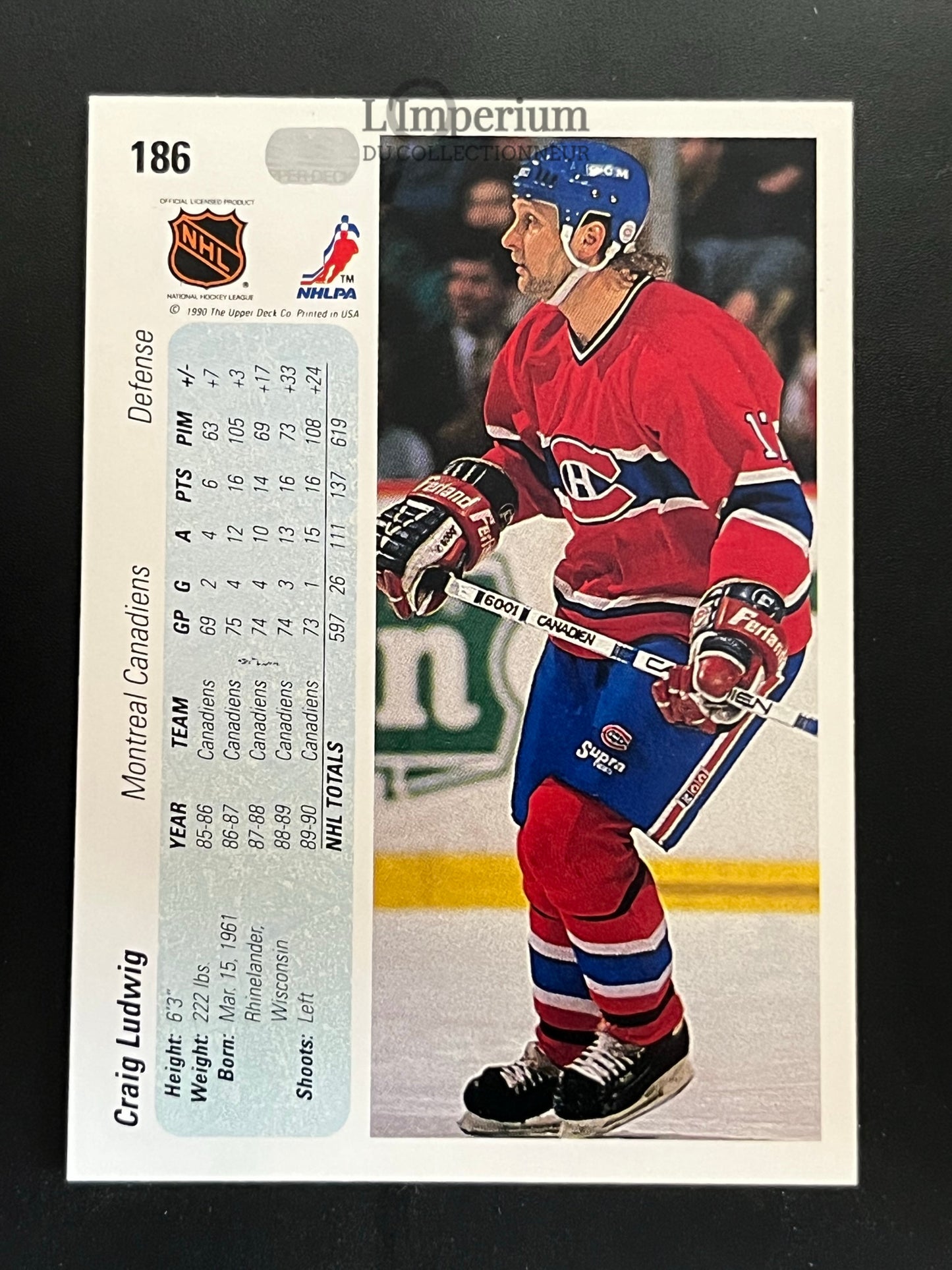 186. Craig Ludwig Upper Deck 1990-91 Hockey Card