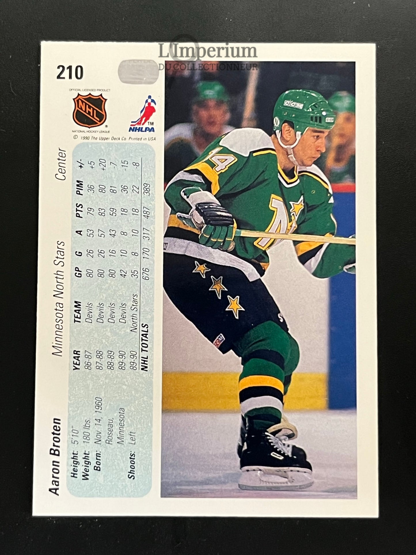 210. Aaron Broten Upper Deck 1990-91 Hockey Card
