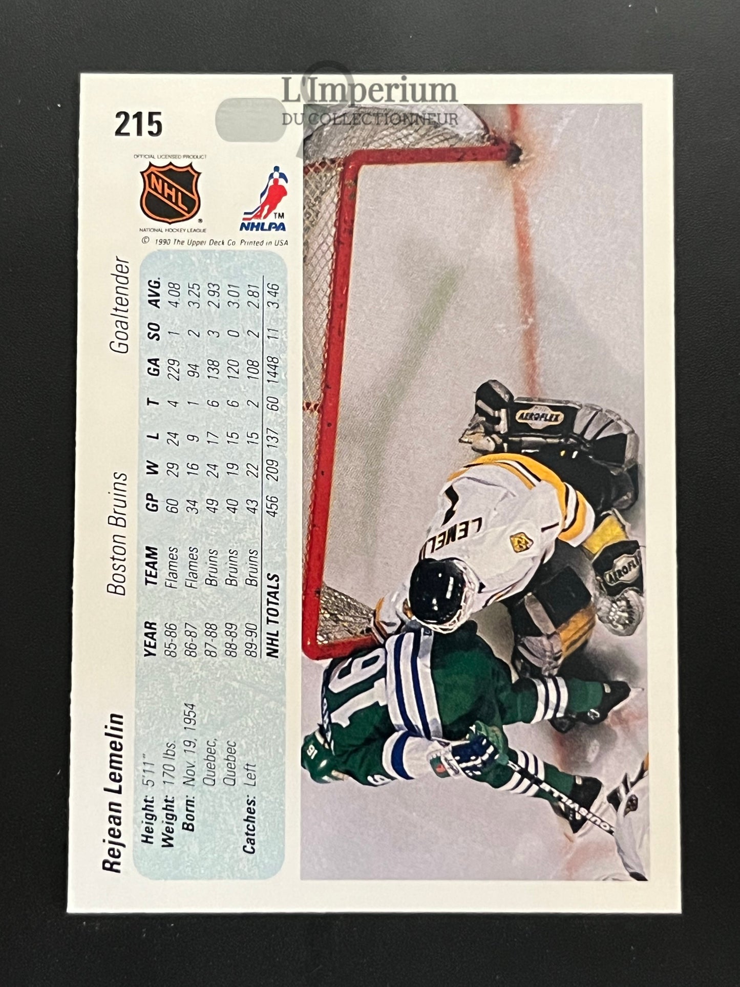 215. Rejean Lemelin Upper Deck 1990-91 Hockey Card