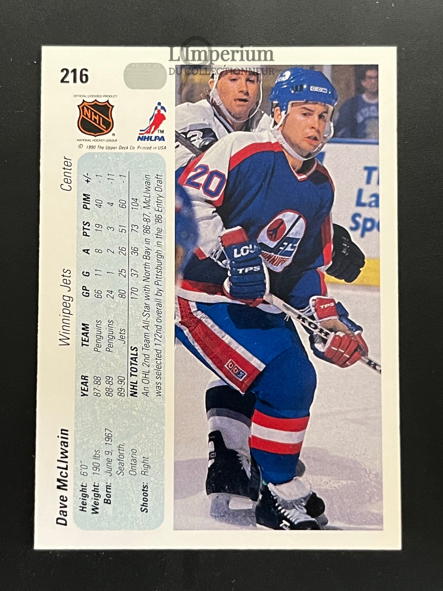216. Dave McLIwain Upper Deck 1990-91 Hockey Card
