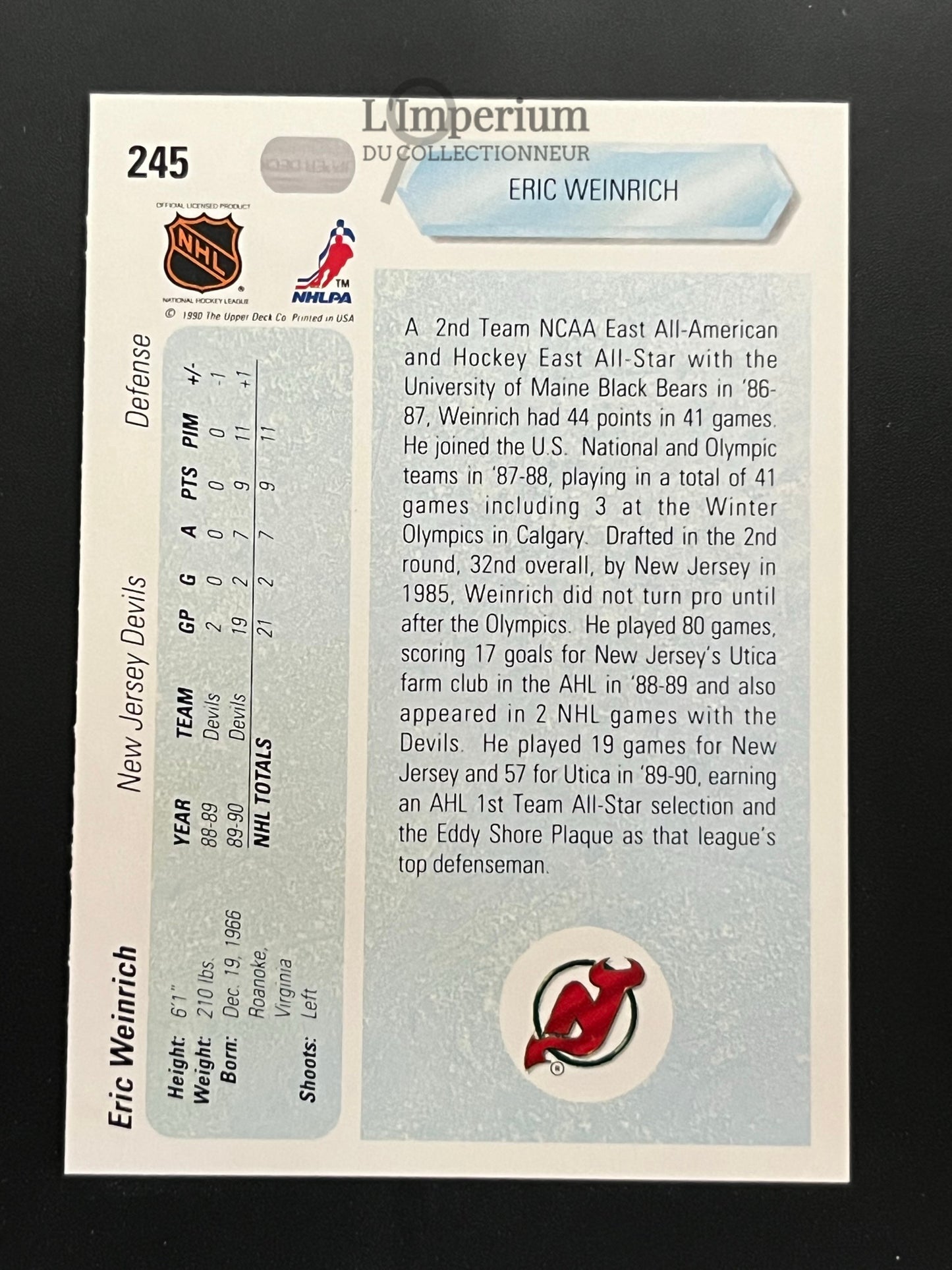 245. Eric Weinrich RC Upper Deck 1990-91 Hockey Card