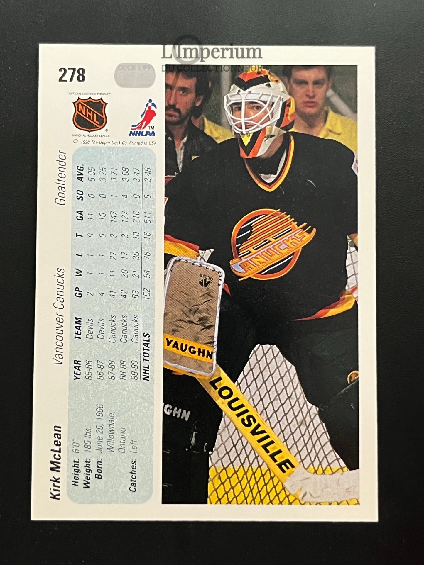 278. Kirk McLean Upper Deck 1990-91 Hockey Card
