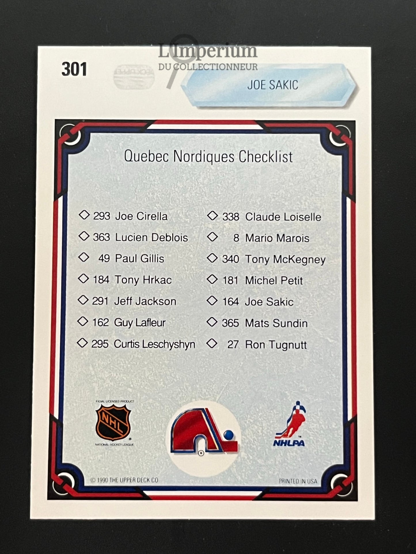 301. Joe Sakic TC Upper Deck 1990-91 Hockey Card