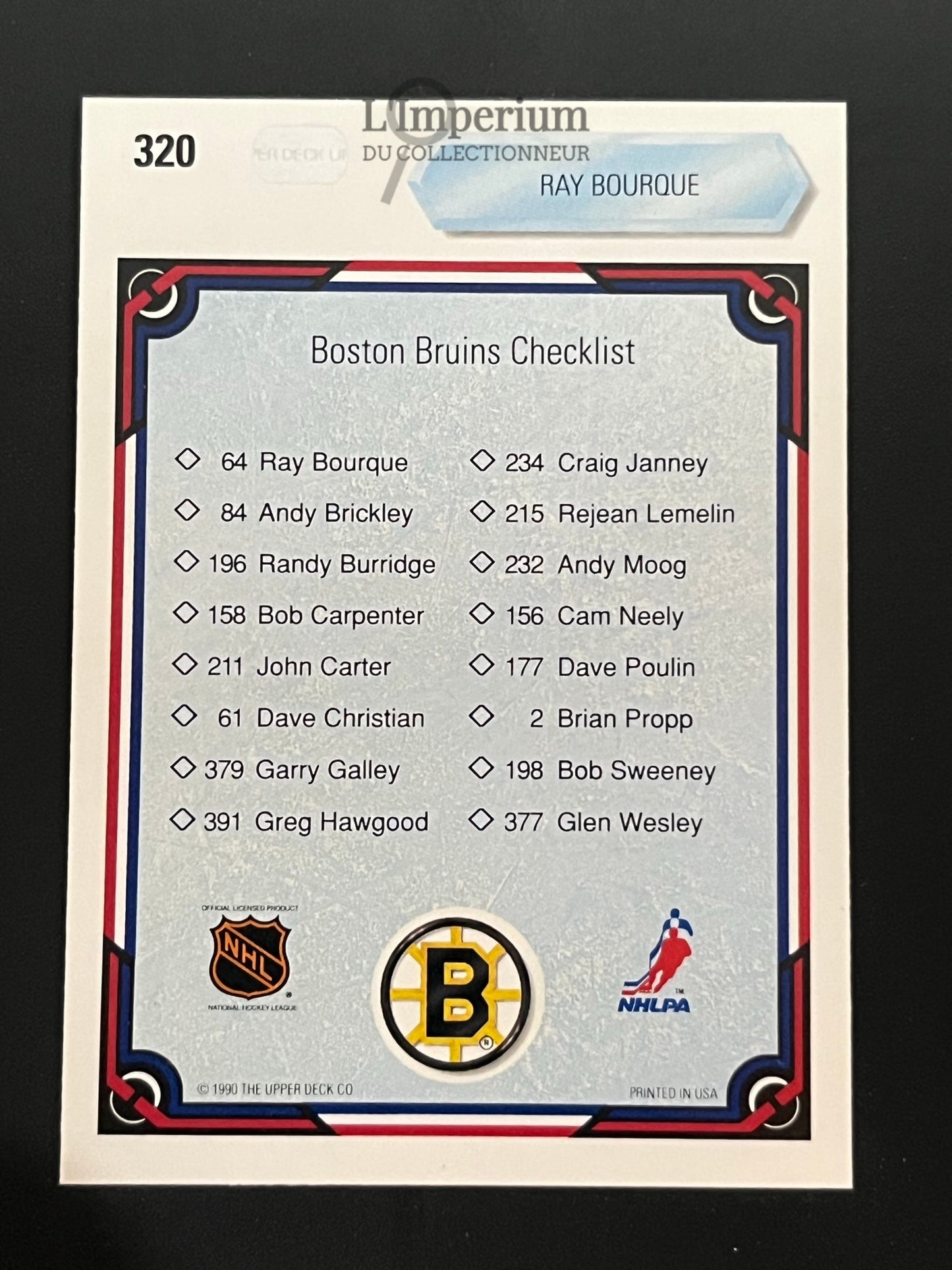 320. Ray Bourque TC Upper Deck 1990-91 Hockey Card