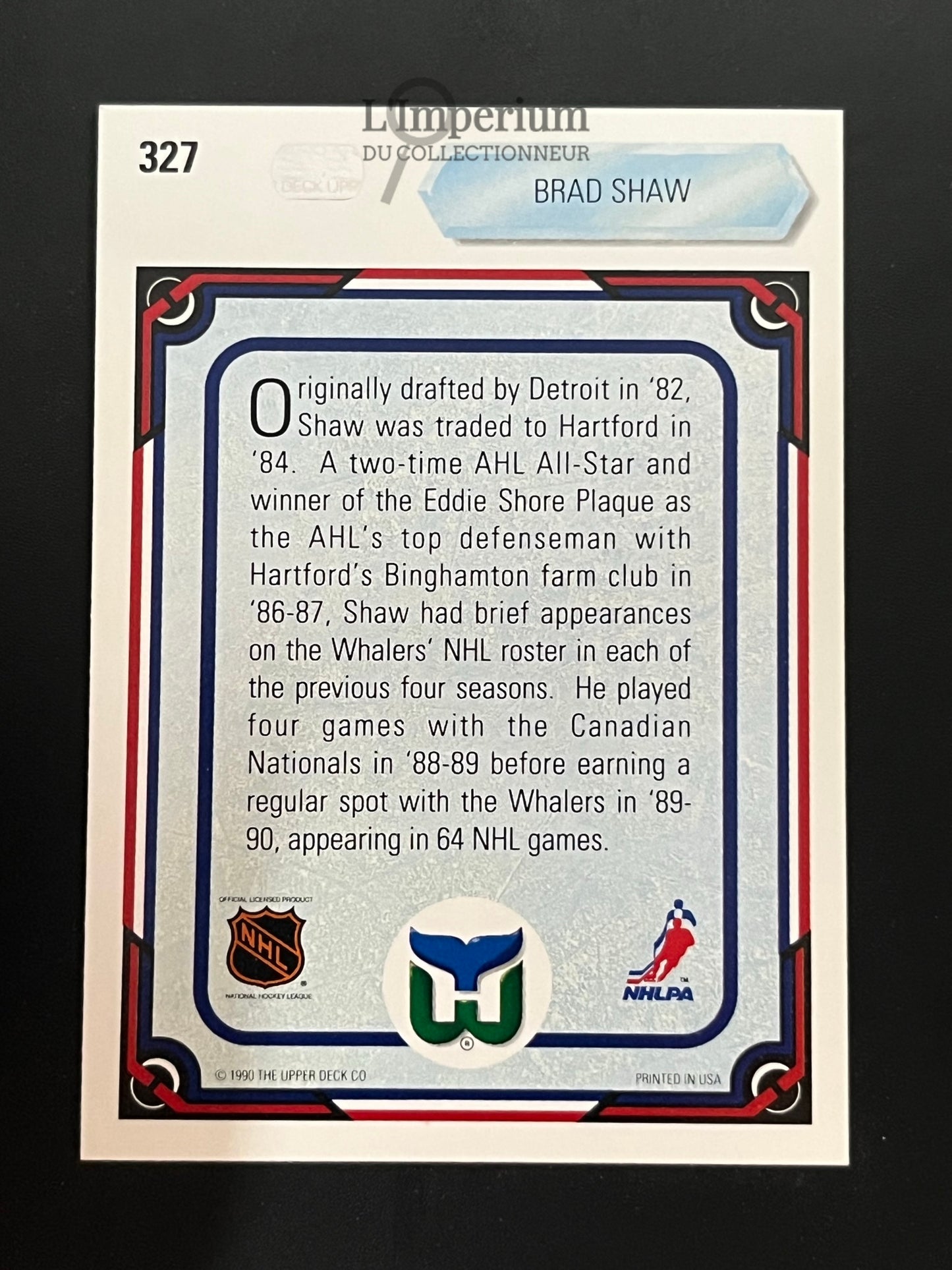 327. Brad Shaw ART Upper Deck 1990-91 Hockey Card