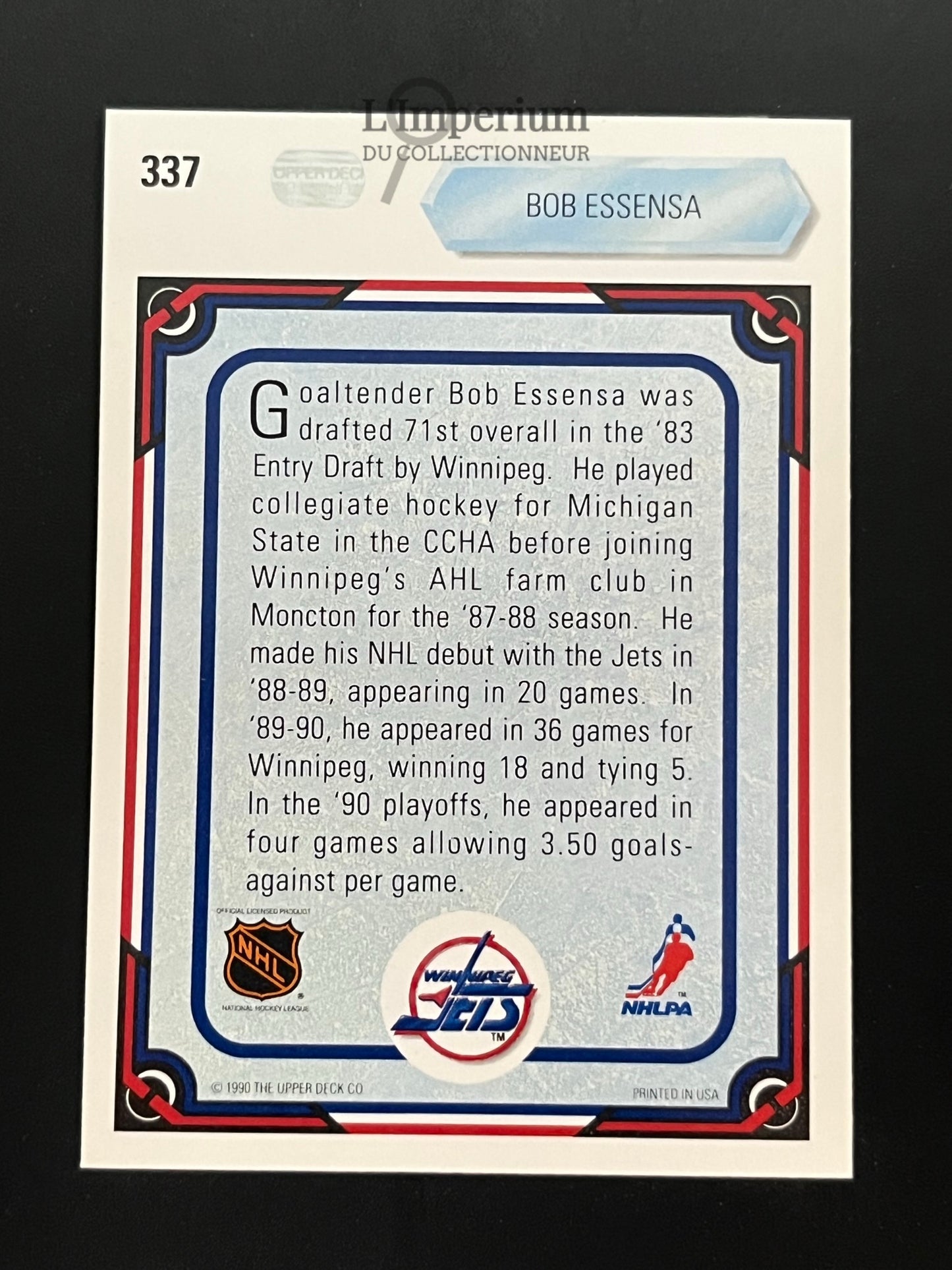 337. Bob Essensa ART Upper Deck 1990-91 Hockey Card