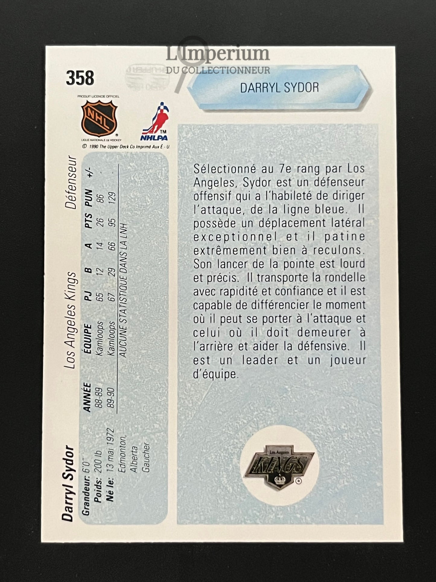 358. Darryl Sydor RC Upper Deck 1990-91 Hockey Card