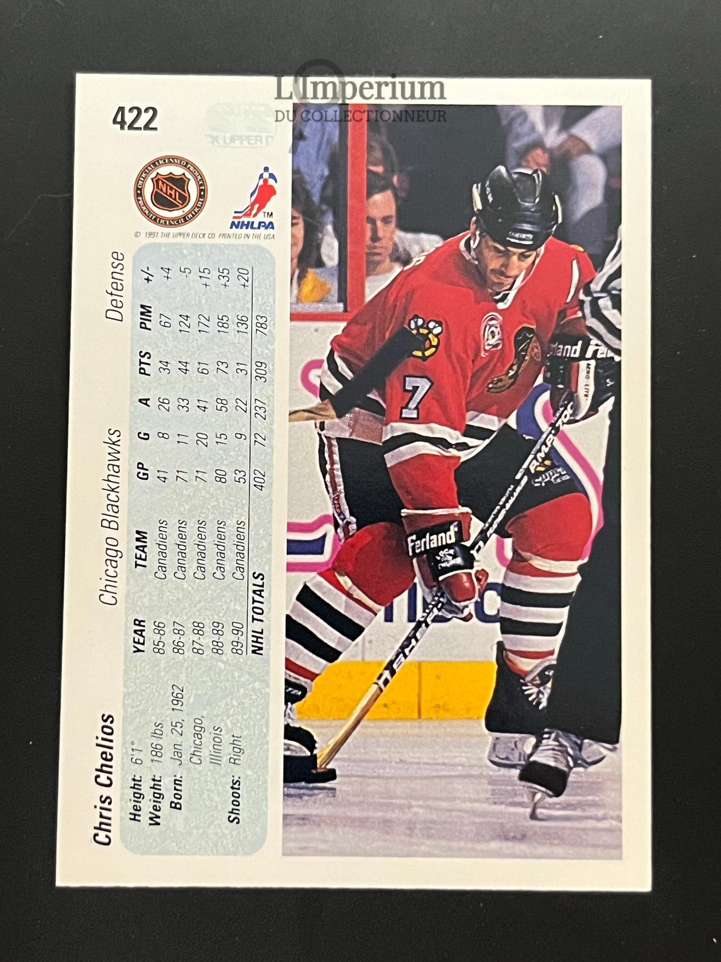 422. Chris Chelios Upper Deck 1990-91 Hockey Card