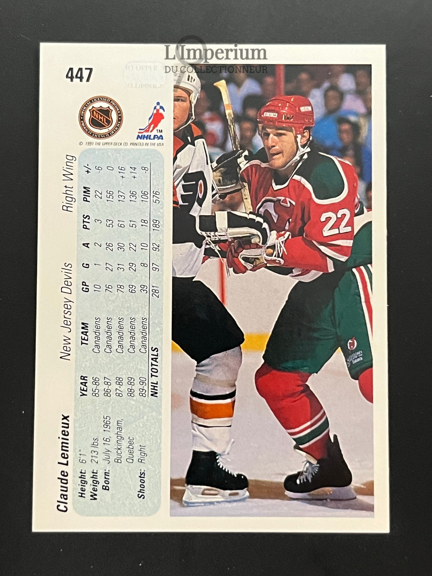 447. Claude Lemieux Upper Deck 1990-91 Hockey Card