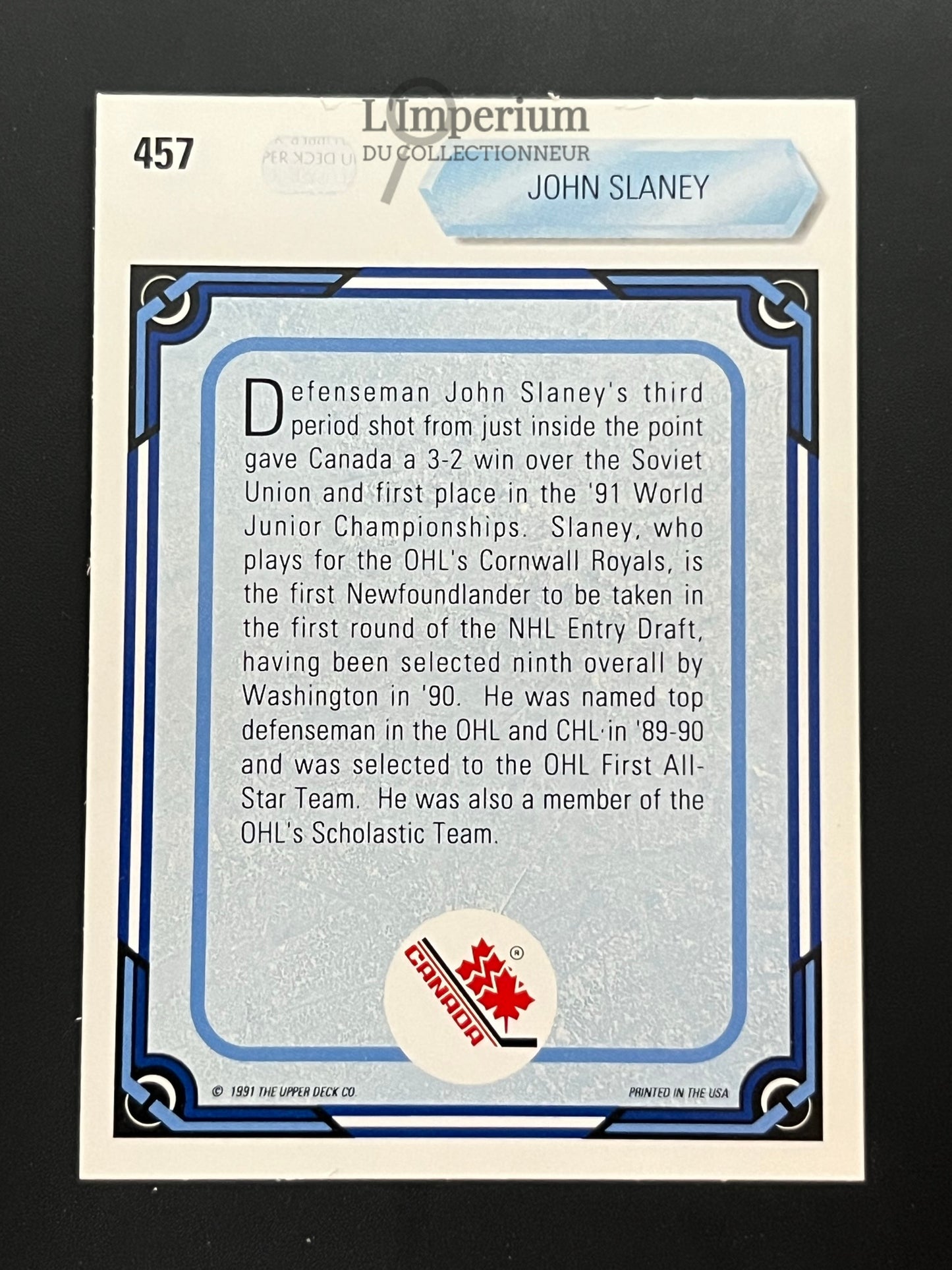 457. John Slaney Upper Deck 1990-91 Hockey Card