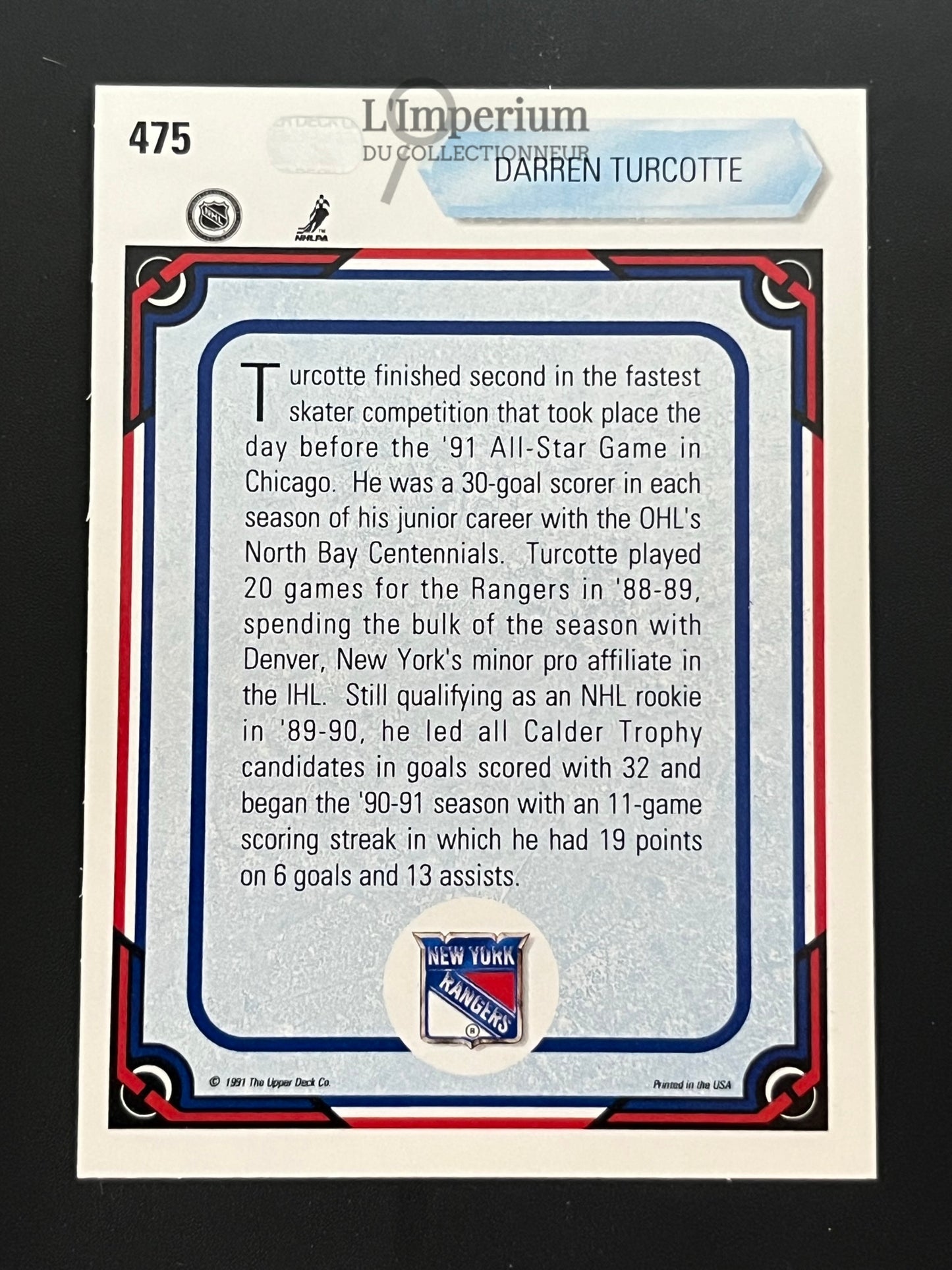 475. Darren Turcotte AS Upper Deck 1990-91 Hockey Card