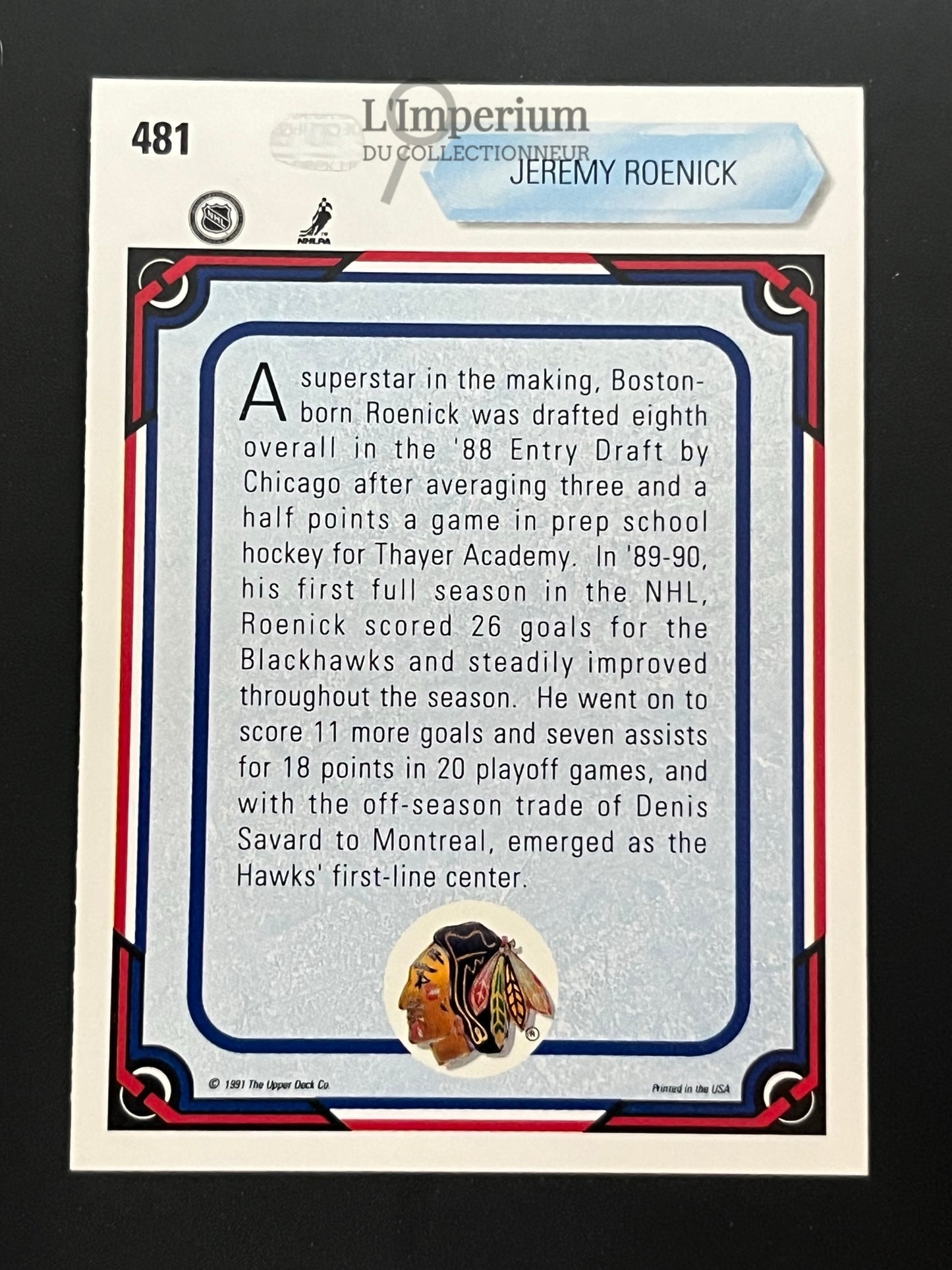 481. Jeremy Roenick AS Upper Deck 1990-91 Hockey Card