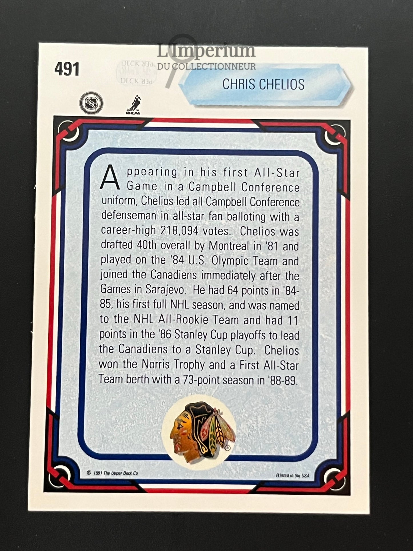491. Chris Chelios AS Upper Deck 1990-91 Hockey Card