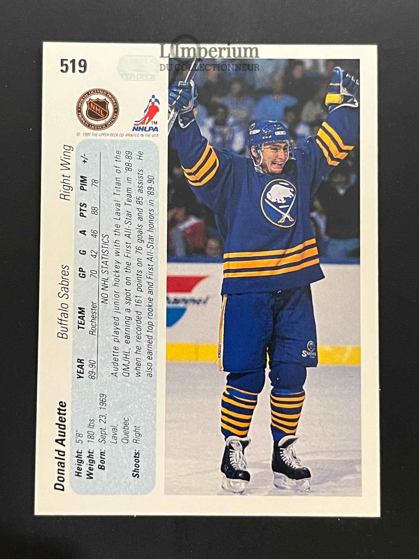 519. Donald Audette RC Upper Deck 1990-91 Hockey Card