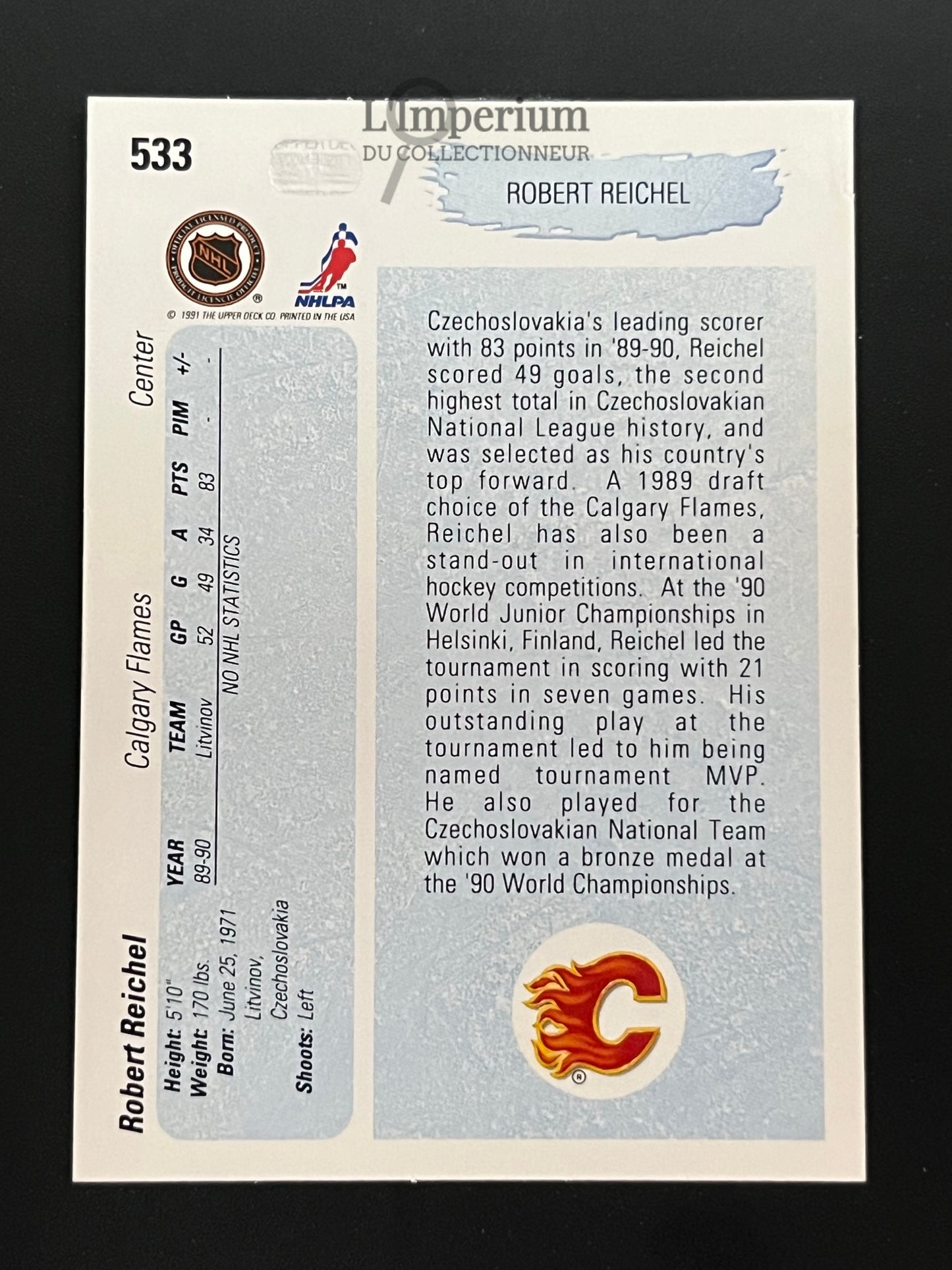 533. Robert Reichel YG, RC Upper Deck 1990-91 Hockey Card