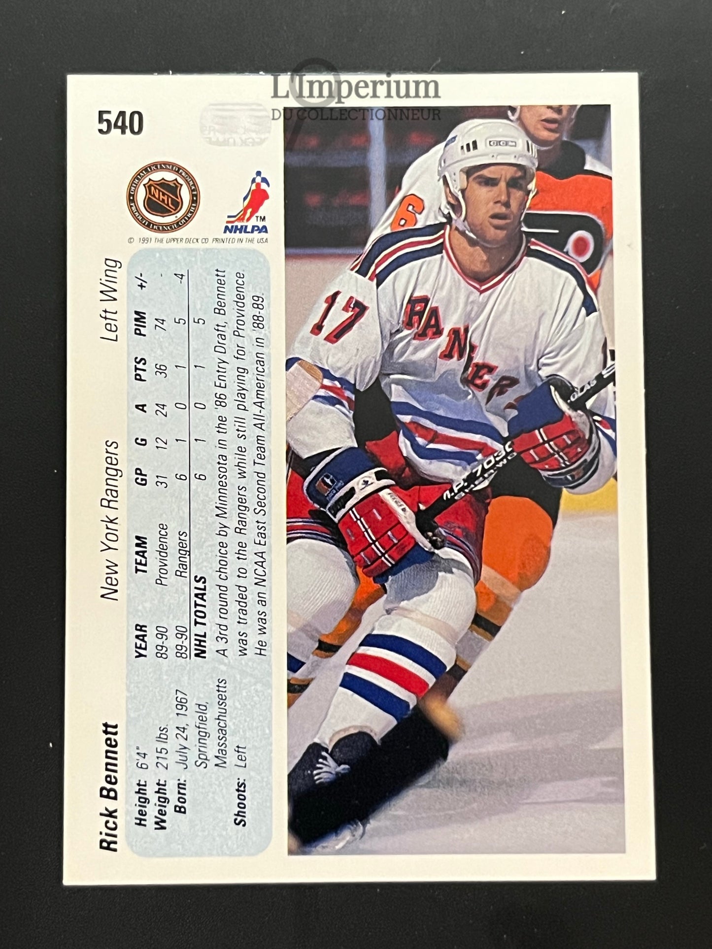 540. Rick Bennett RC Upper Deck 1990-91 Hockey Card