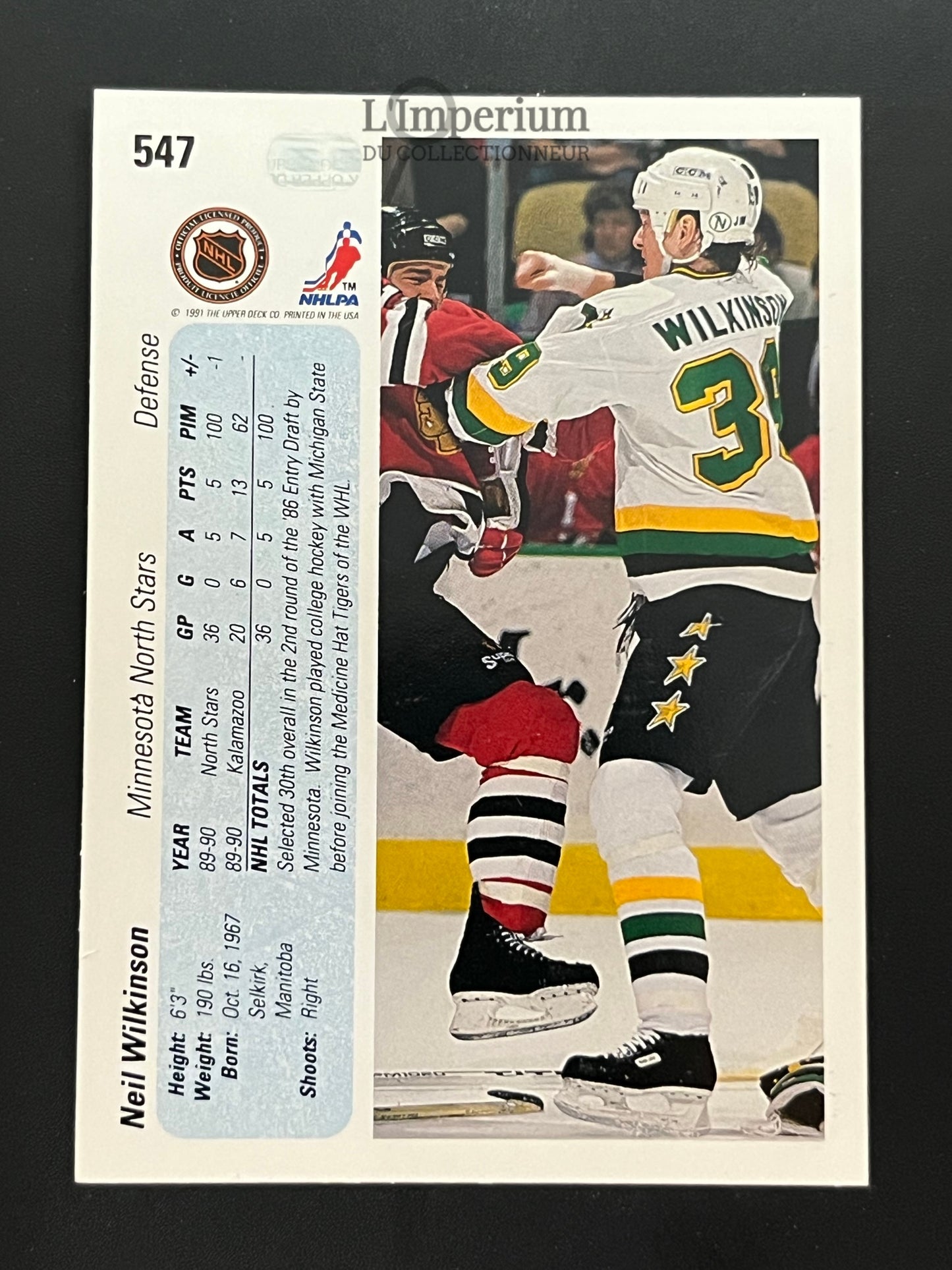 547. Neil Wilkinson RC Upper Deck 1990-91 Hockey Card