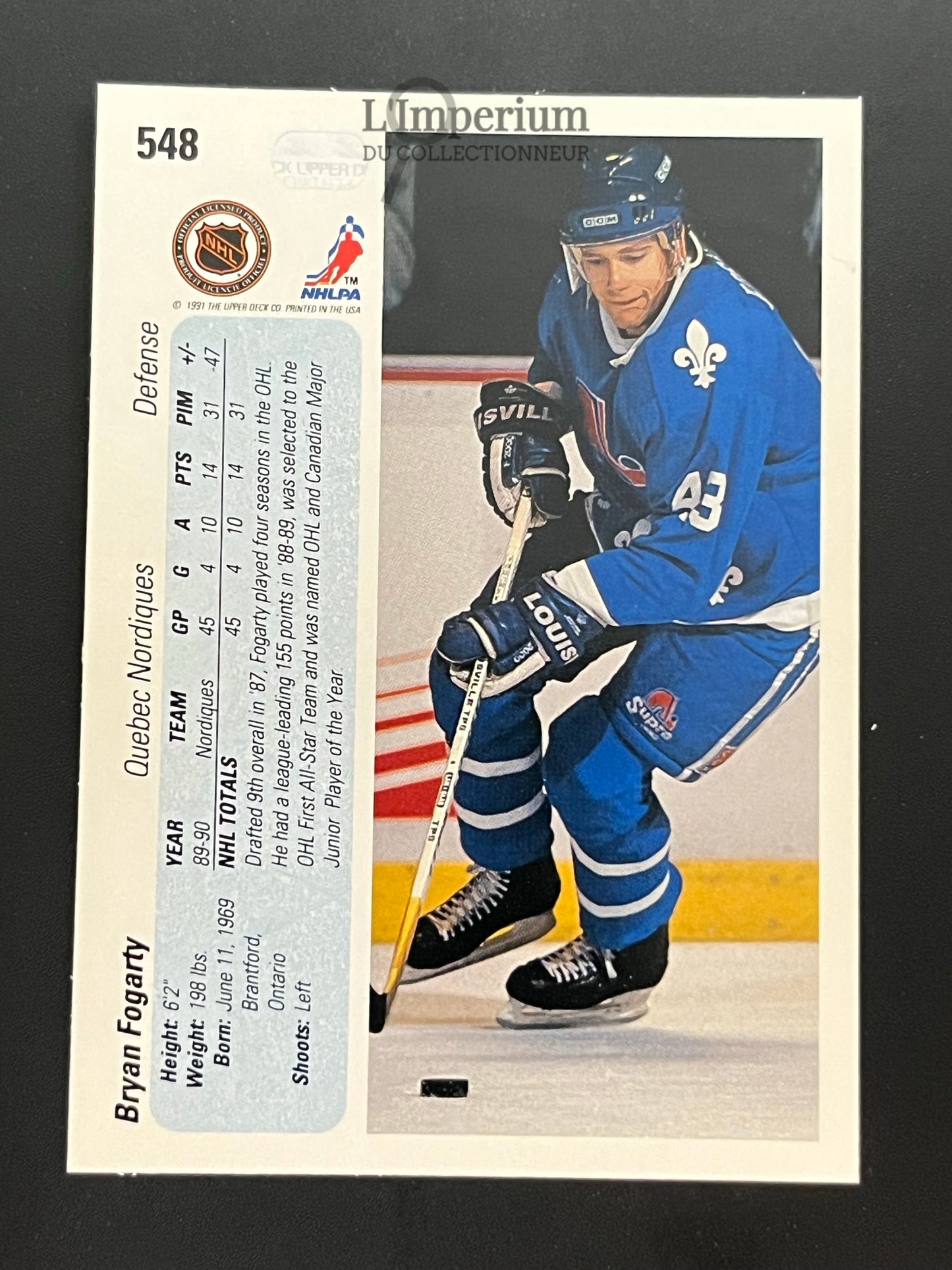 548. Bryan Fogarty RC Upper Deck 1990-91 Hockey Card