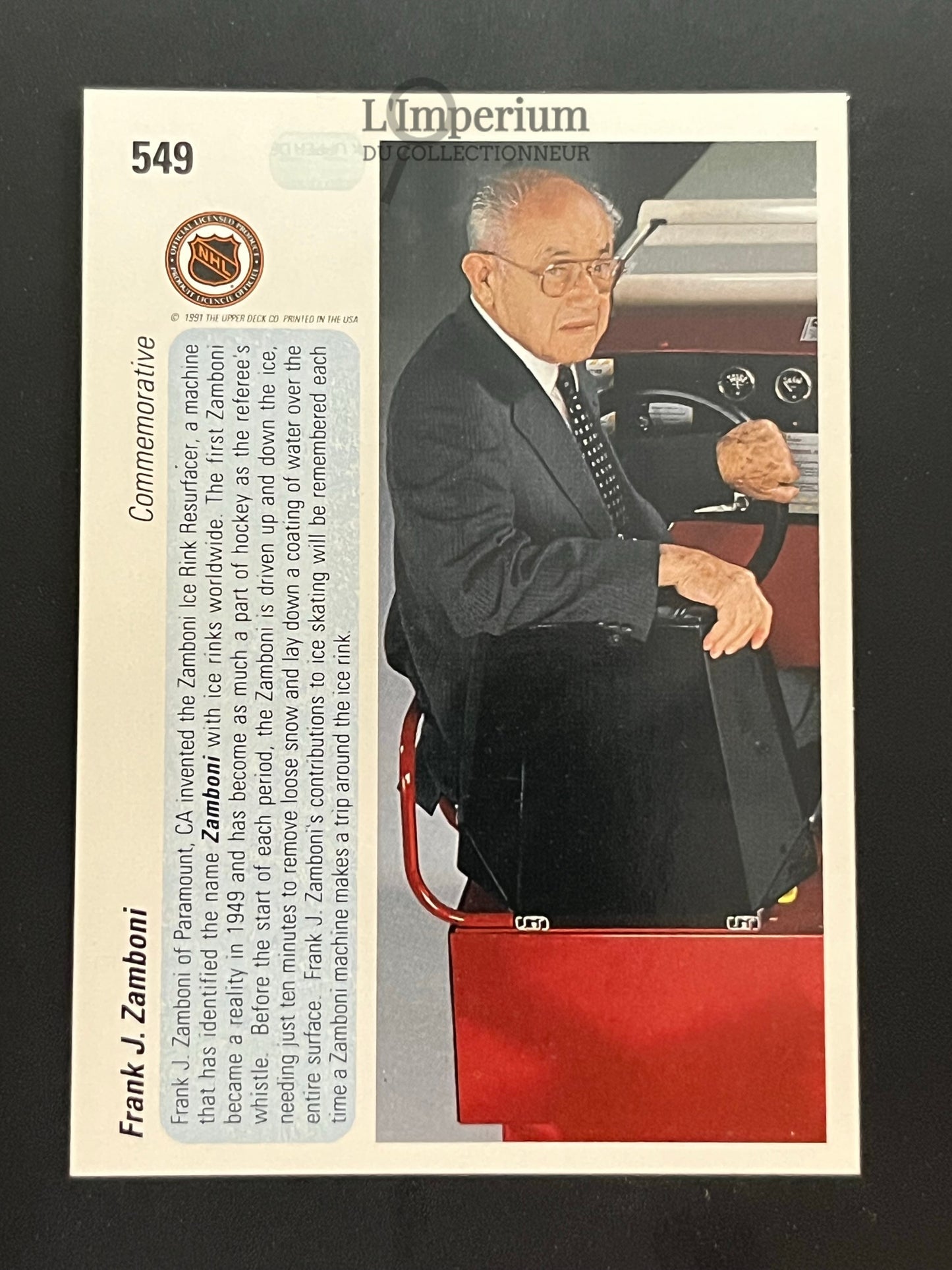 549. Frank J. Zamboni COMM Upper Deck 1990-91 Hockey Card