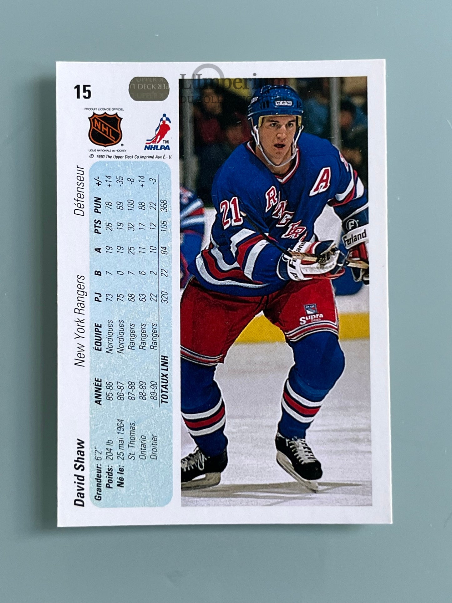 15. David Shaw Upper Deck 1990-91 French Hockey Card