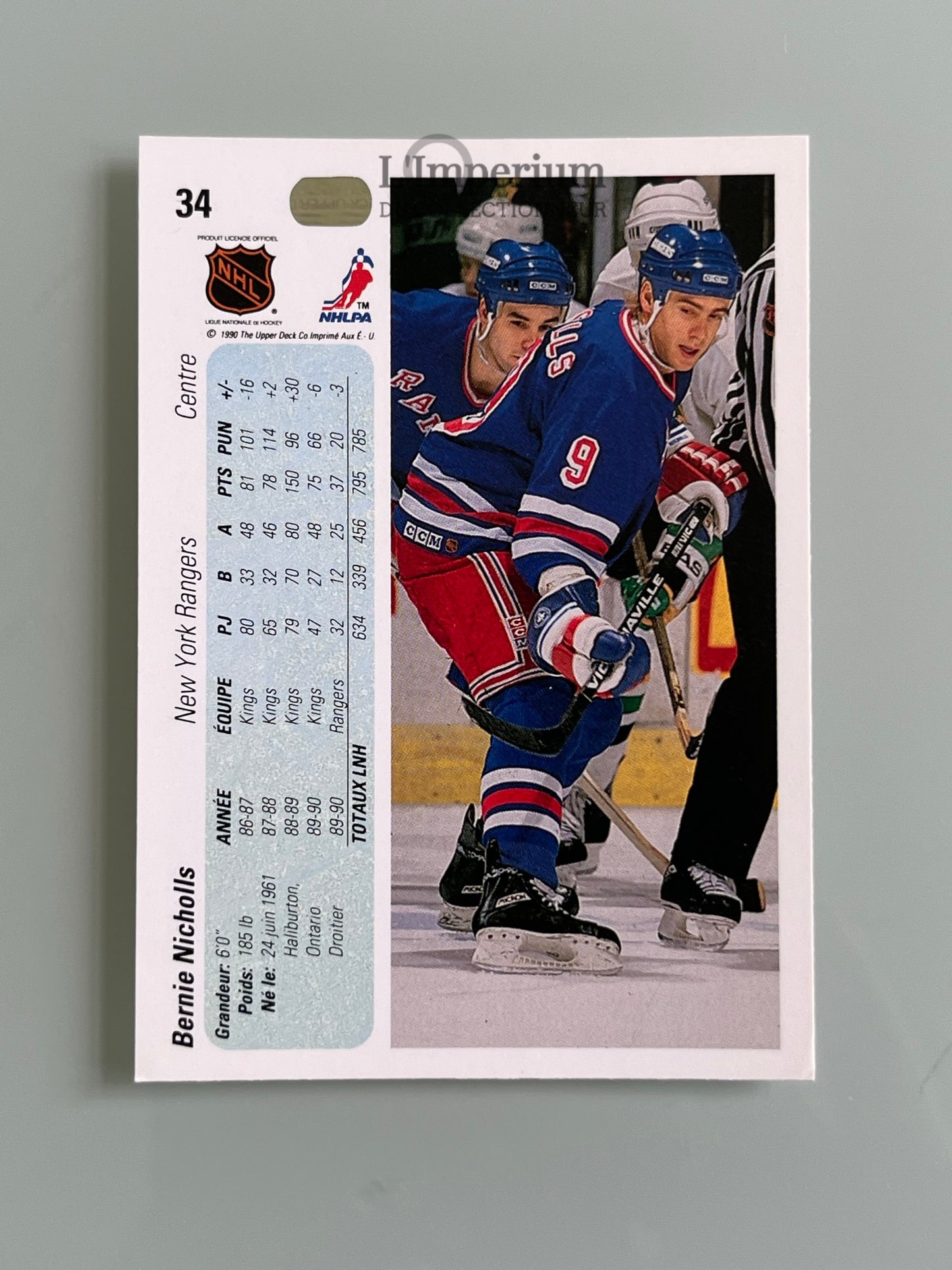 34. Bernie Nicholls Upper Deck 1990-91 French Hockey Card