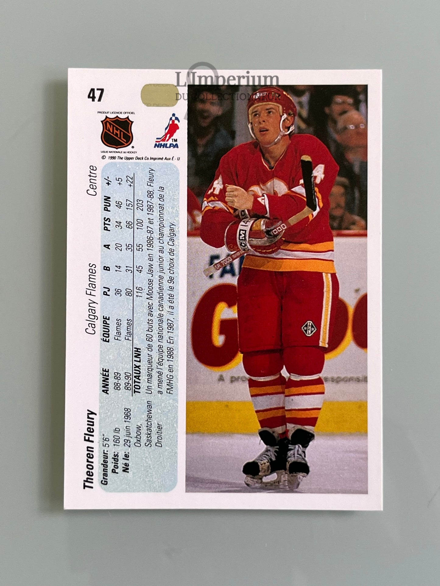 47. Theo Fleury Upper Deck 1990-91 French Hockey Card