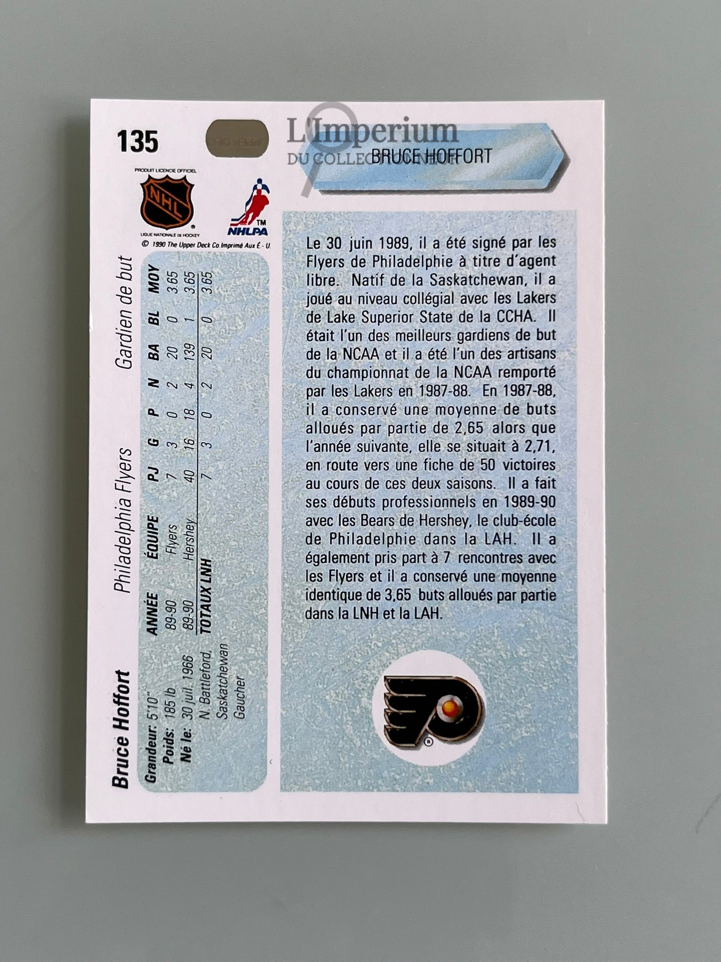135. Bruce Hoffort RC Upper Deck 1990-91 French Hockey Card