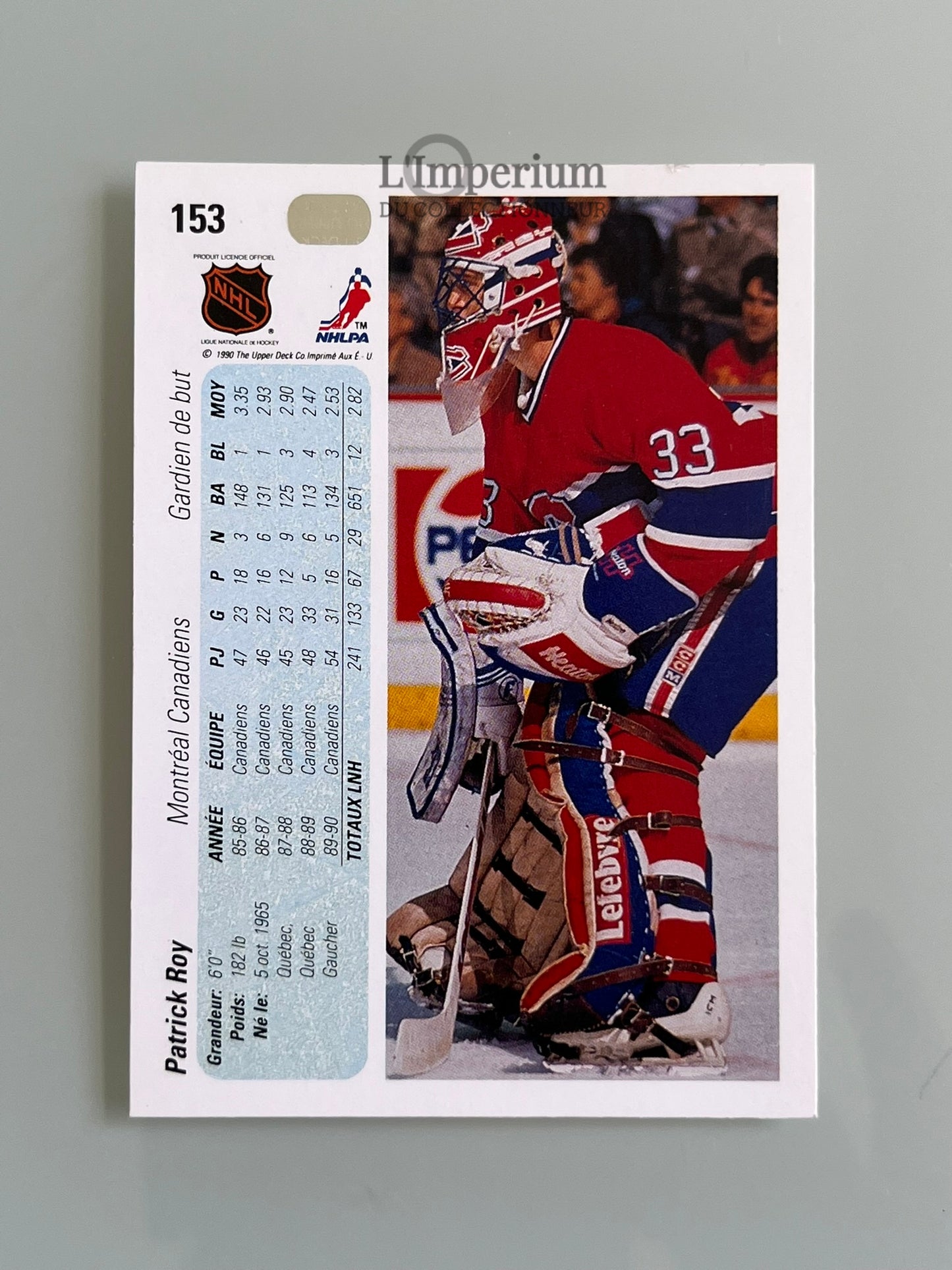 153. Patrick Roy Upper Deck 1990-91 French Hockey Card