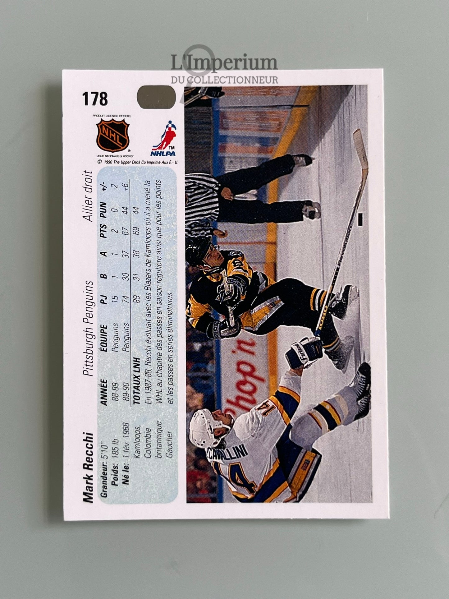 178. Mark Recchi RC Upper Deck 1990-91 French Hockey Card