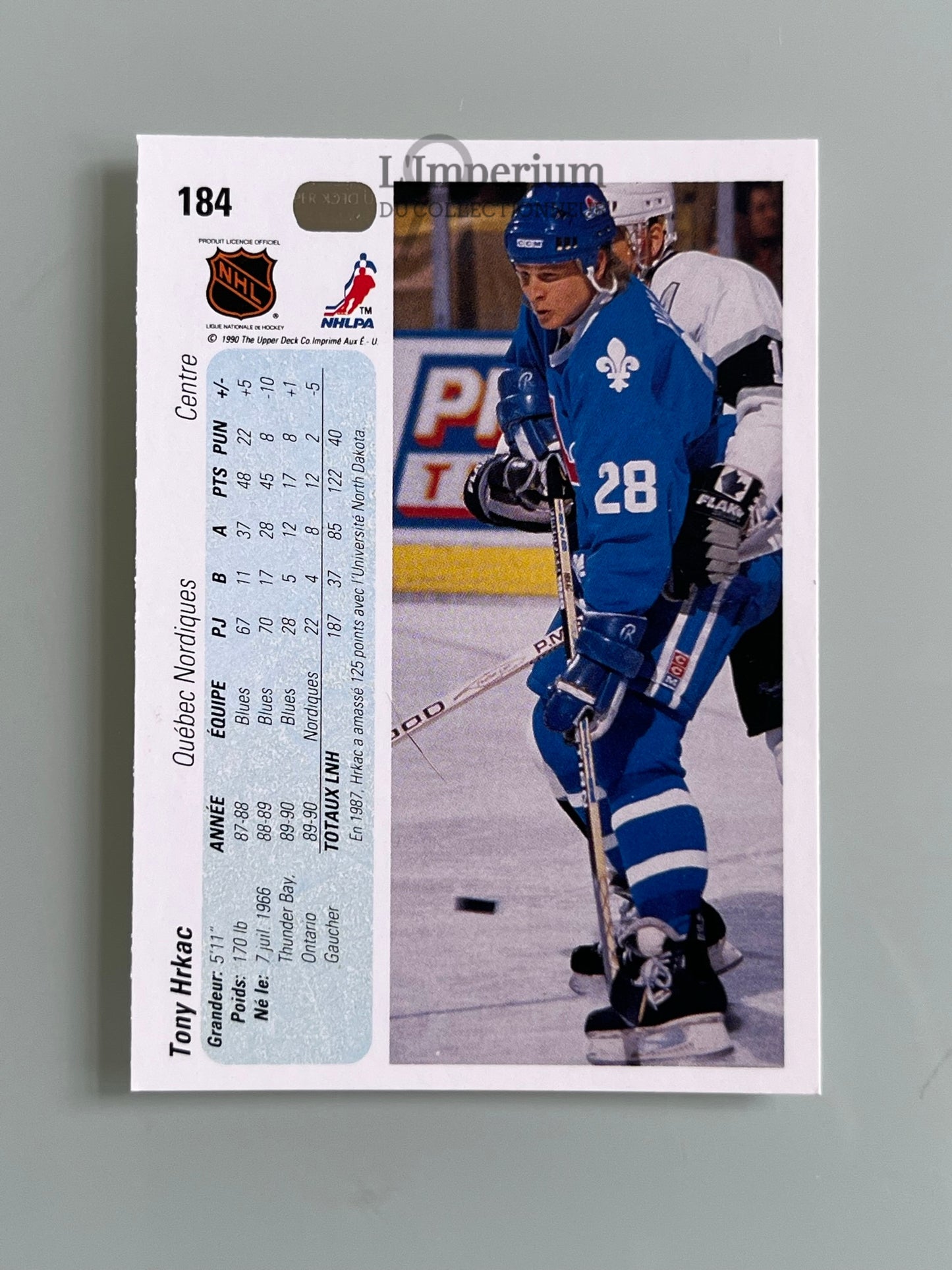 184. Tony Hrkac Upper Deck 1990-91 French Hockey Card