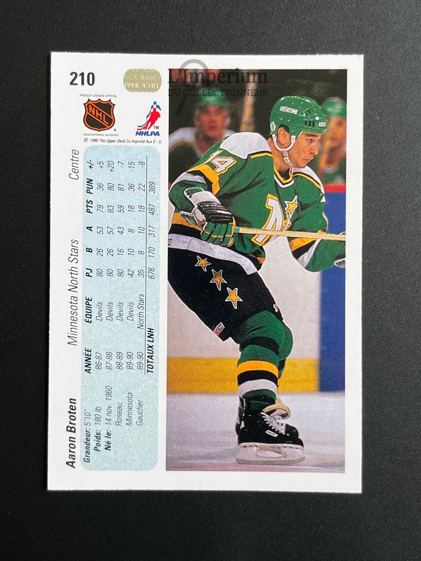 210. Aaron Broten Upper Deck 1990-91 French Hockey Card